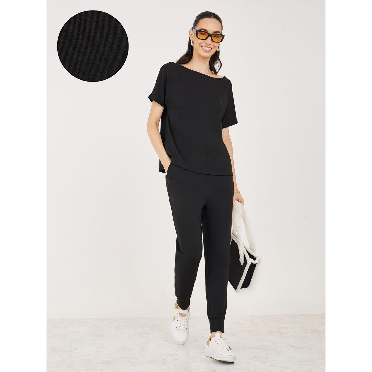 Styli Solid Boat Neck Short Sleeve T-Shirt & Pants Co-Ords-women-clothing-coordsets-image-1