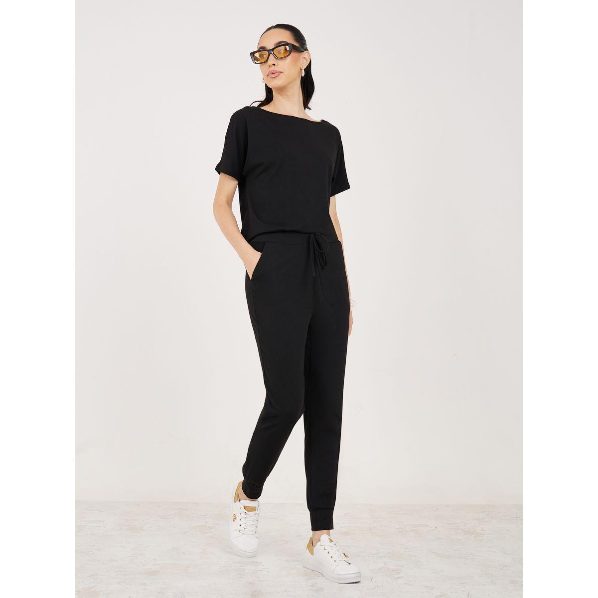 Styli Solid Boat Neck Short Sleeve T-Shirt & Pants Co-Ords-women-clothing-coordsets-image-2