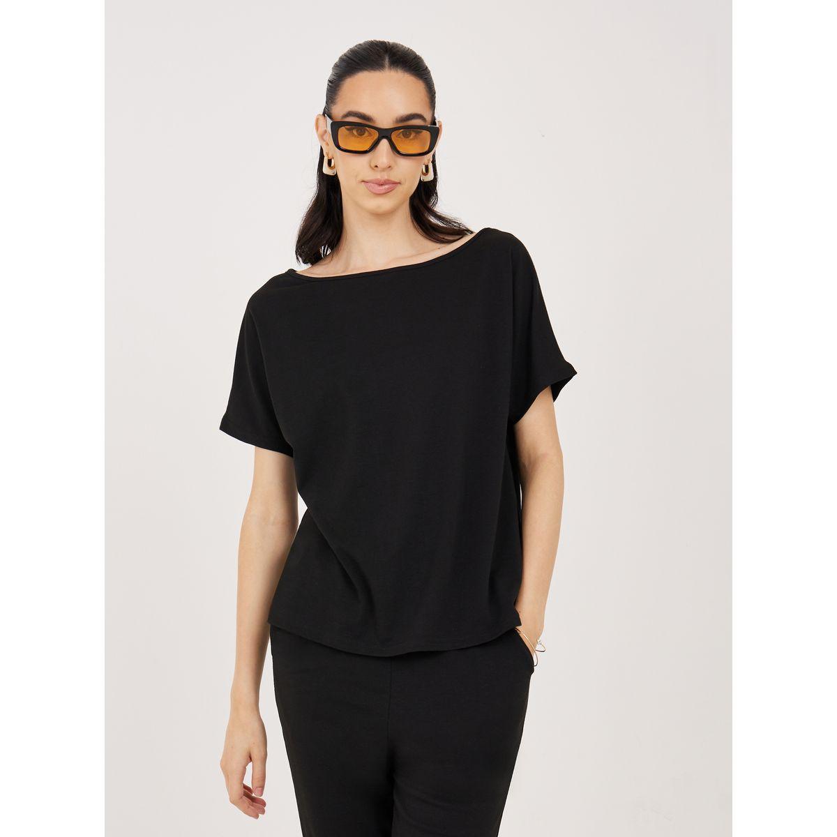 Styli Solid Boat Neck Short Sleeve T-Shirt & Pants Co-Ords-women-clothing-coordsets-image-3