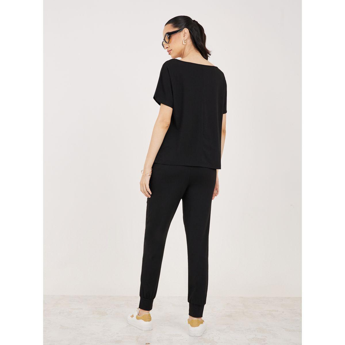 Styli Solid Boat Neck Short Sleeve T-Shirt & Pants Co-Ords-women-clothing-coordsets-image-5