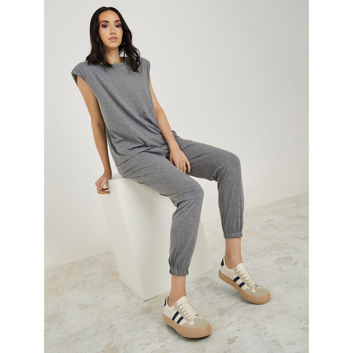 Styli Solid Sleeveless T-Shirt & Jogger Co-Ords-women-clothing-coordsets-image-1
