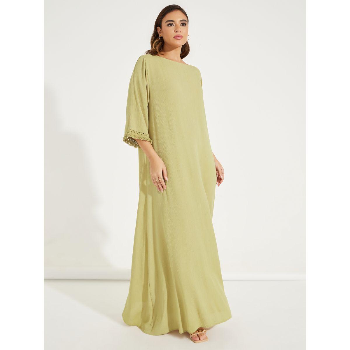 Styli Tassel Trim Textured Jalabiya-women-arabicclothing-jalabiyas-image-1