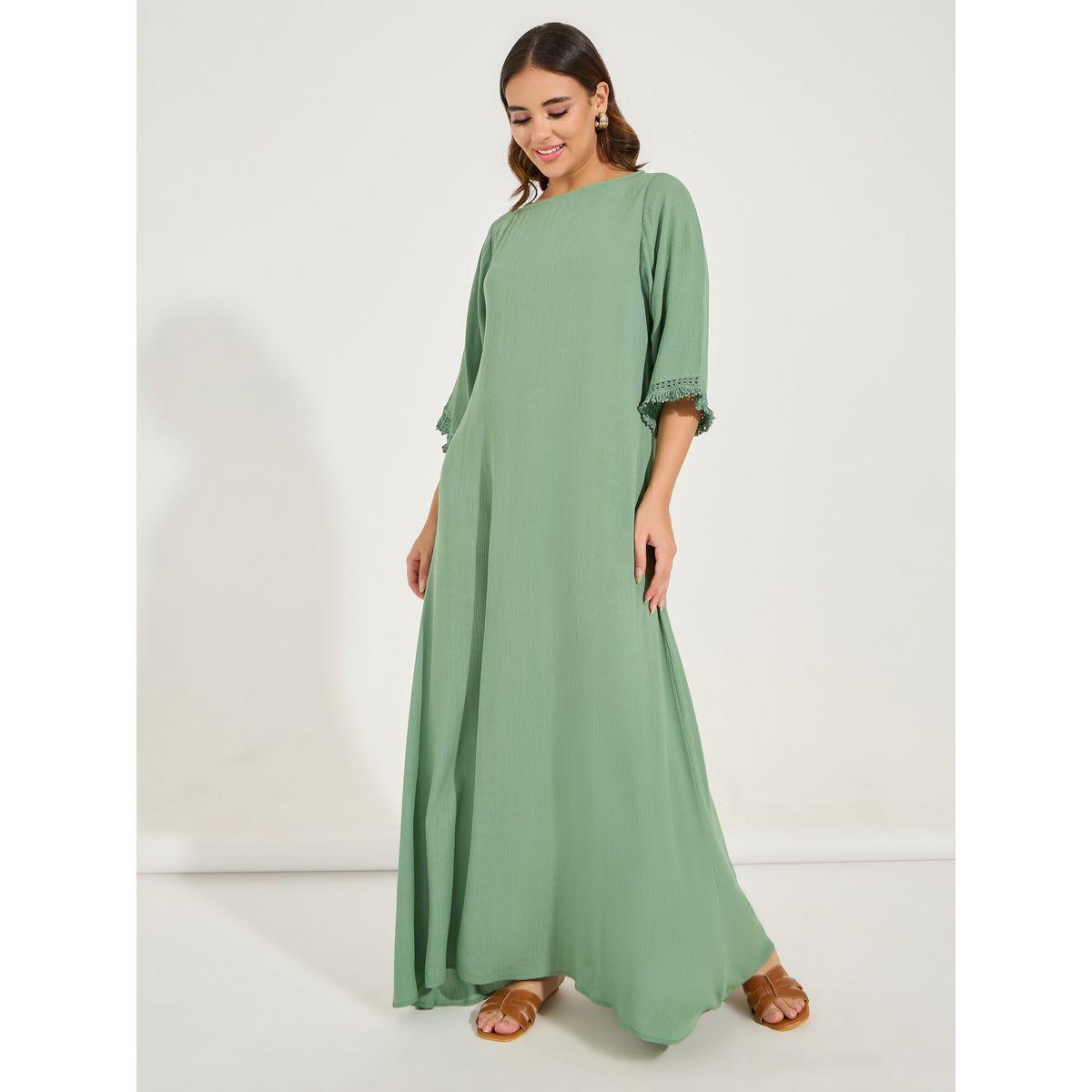 Styli Tassel Trim Textured Jalabiya-women-arabicclothing-jalabiyas-image-1