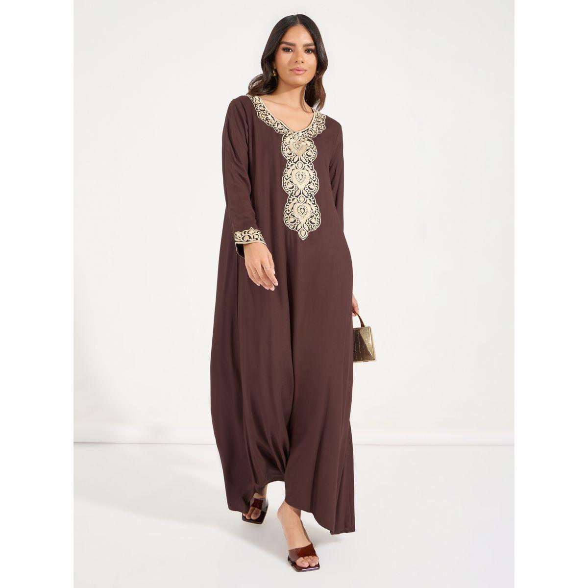 Styli Embroidered V Neck Jalabiya-women-arabicclothing-jalabiyas-image-1