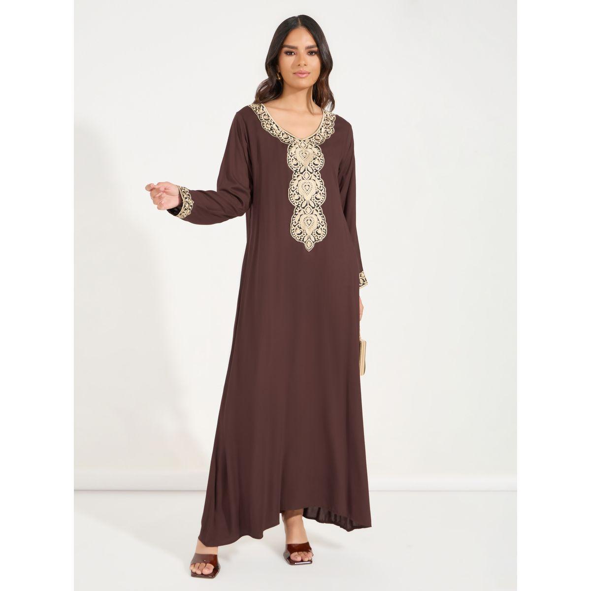 Styli Embroidered V Neck Jalabiya-women-arabicclothing-jalabiyas-image-4
