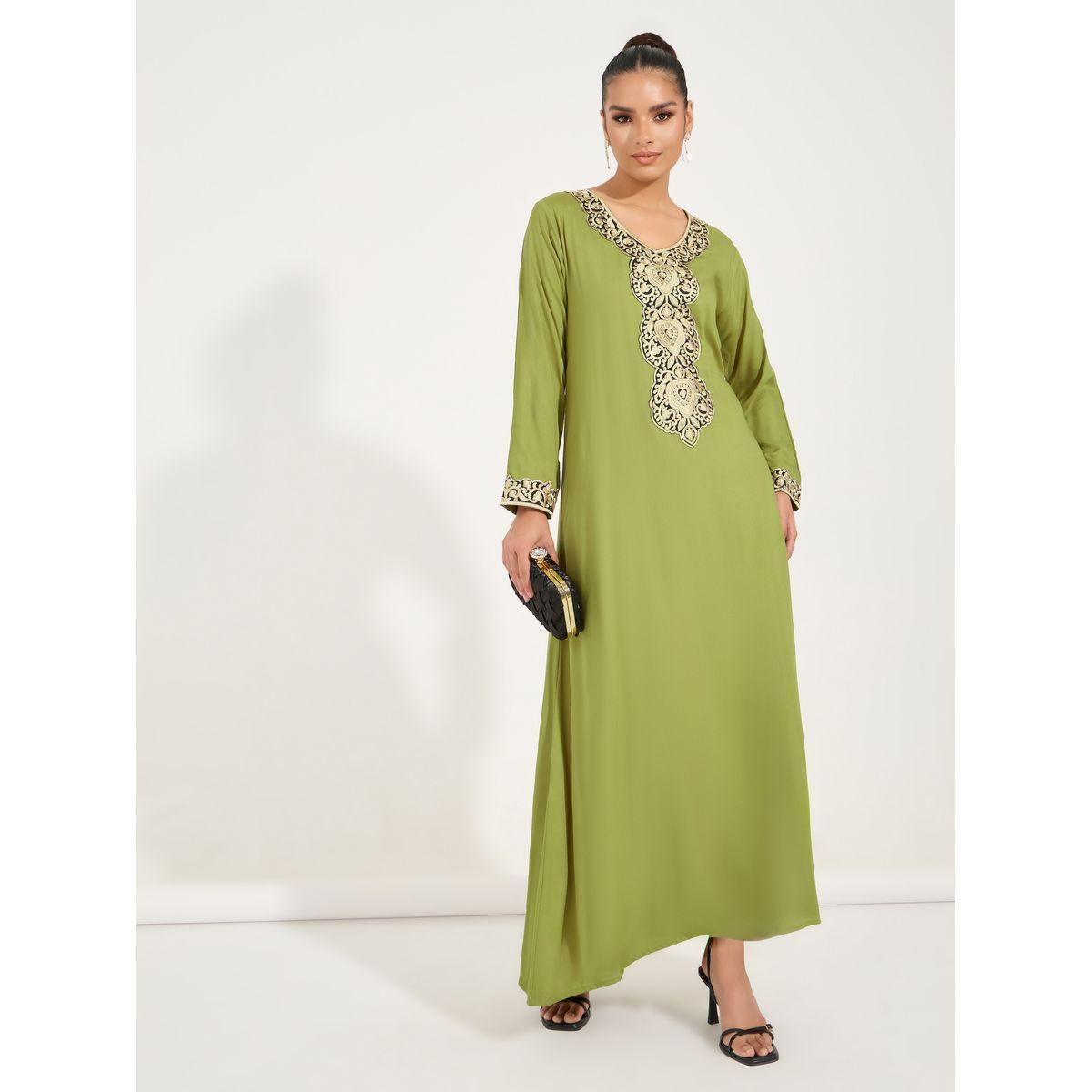 Styli Embroidered V Neck Jalabiya-women-arabicclothing-jalabiyas-image-1