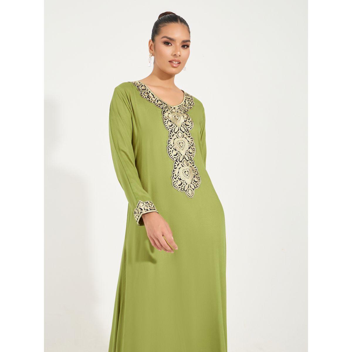 Styli Embroidered V Neck Jalabiya-women-arabicclothing-jalabiyas-image-2