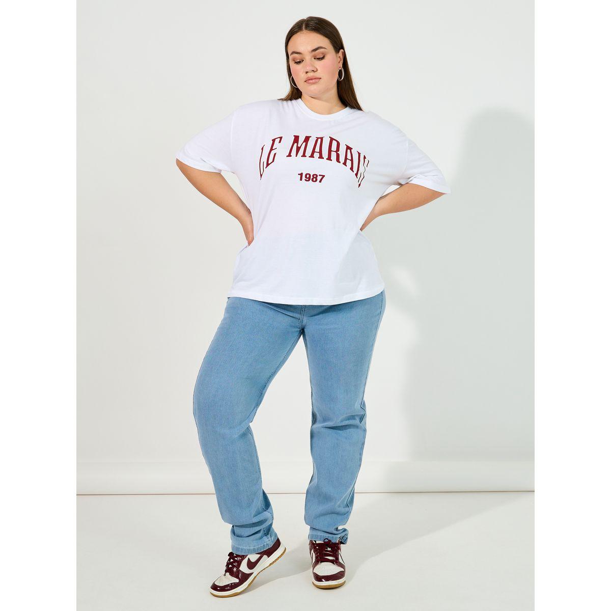 تيشيرت فضفاض بمقاس كبير وطبعة كتابة-women-clothing-tshirts-image-2