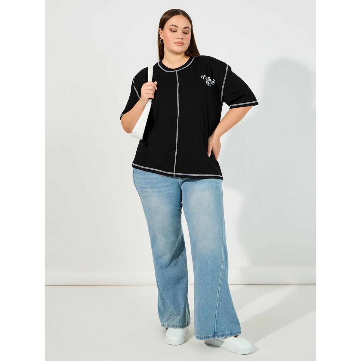 تيشيرت فضفاض بمقاس كبير وطبعة كتابة-women-clothing-tshirts-image-2