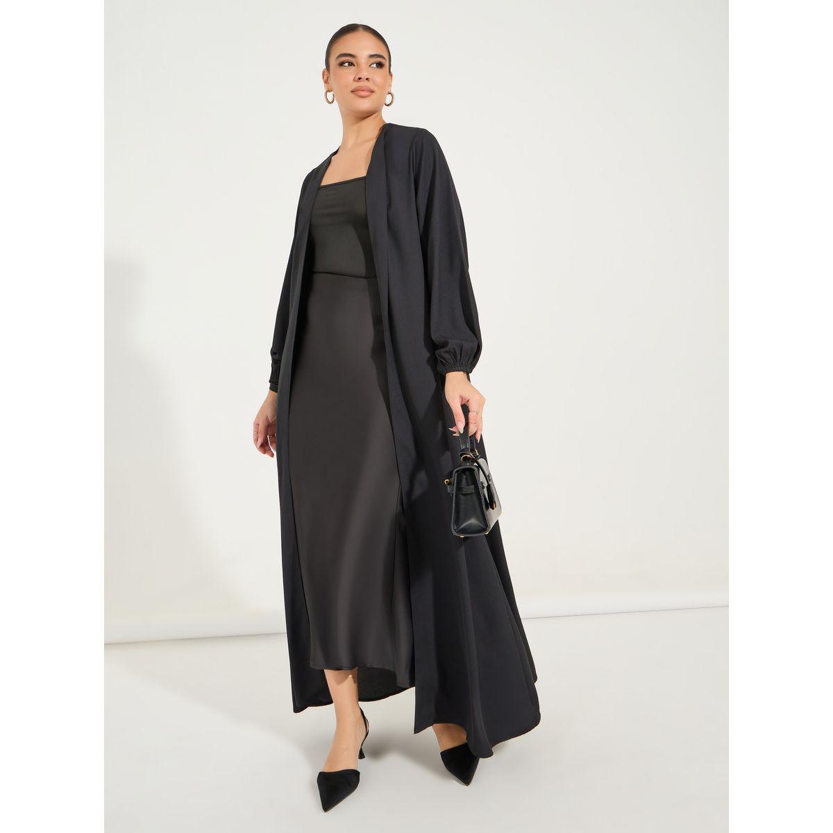عباية سادة باكمام طويلة بنمط مكبل-women-arabicclothing-abayas-image-7