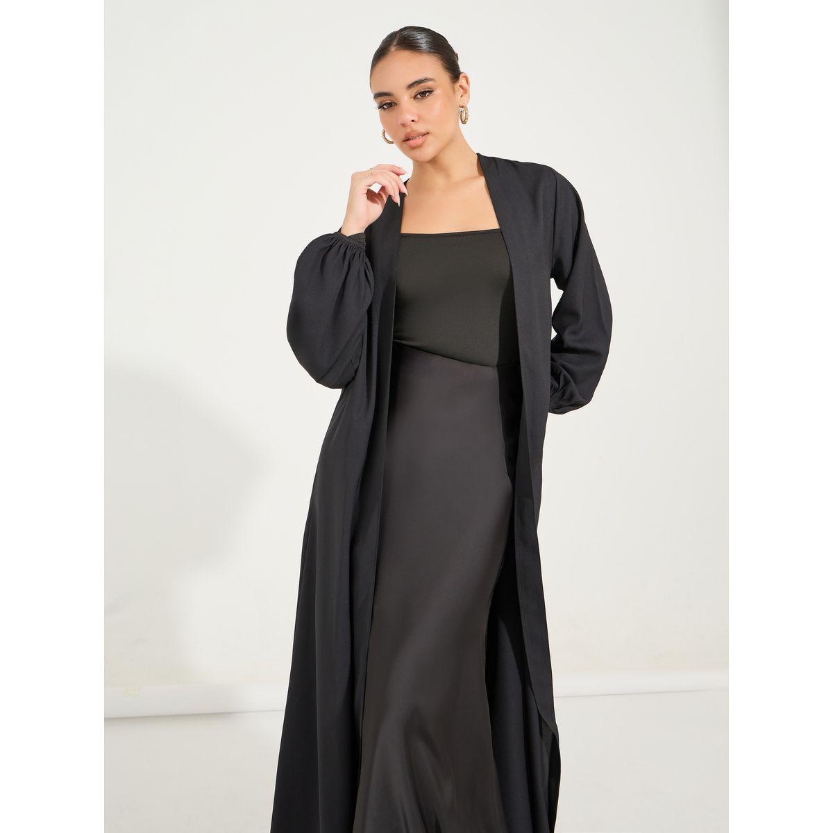 Styli Solid Cuffed Long Sleeve Abaya-women-arabicclothing-abayas-image-2