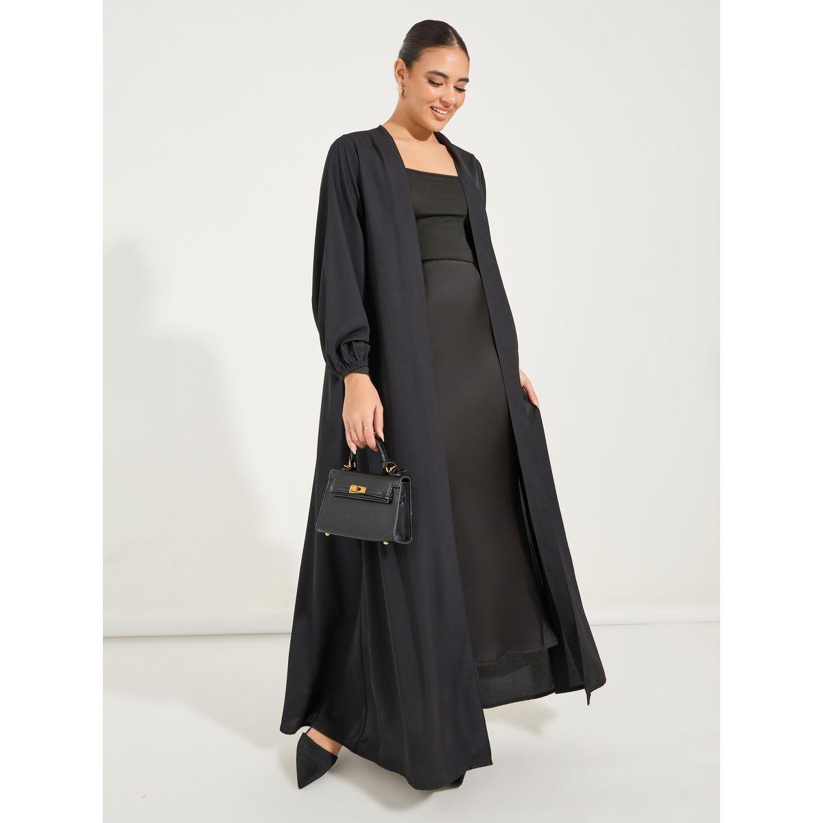 Styli Solid Cuffed Long Sleeve Abaya-women-arabicclothing-abayas-image-4
