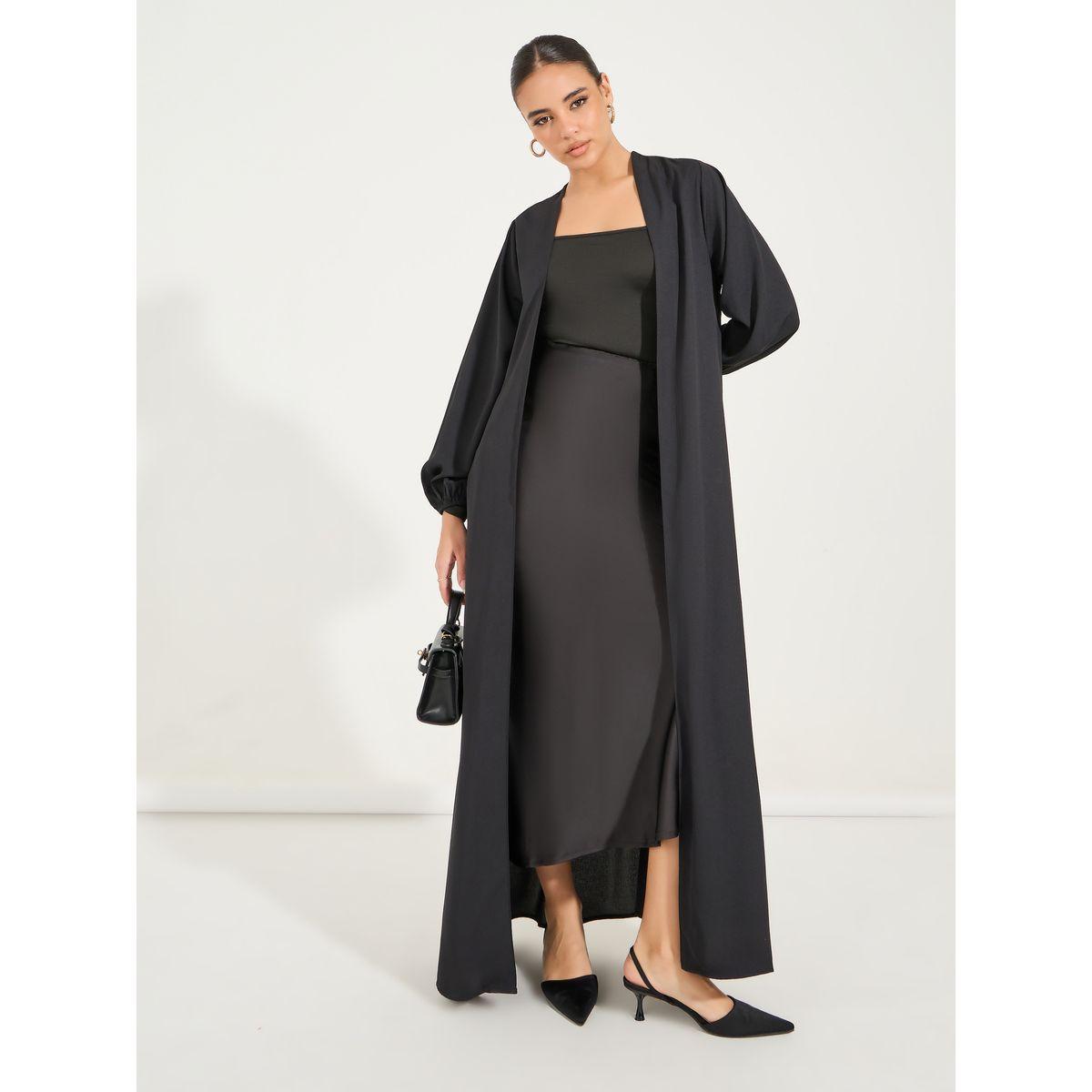 Styli Solid Cuffed Long Sleeve Abaya-women-arabicclothing-abayas-image-5