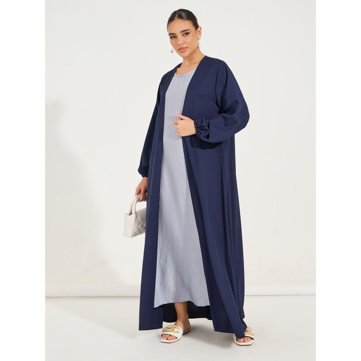 Styli Solid Cuffed Long Sleeve Abaya-women-arabicclothing-abayas-image-1