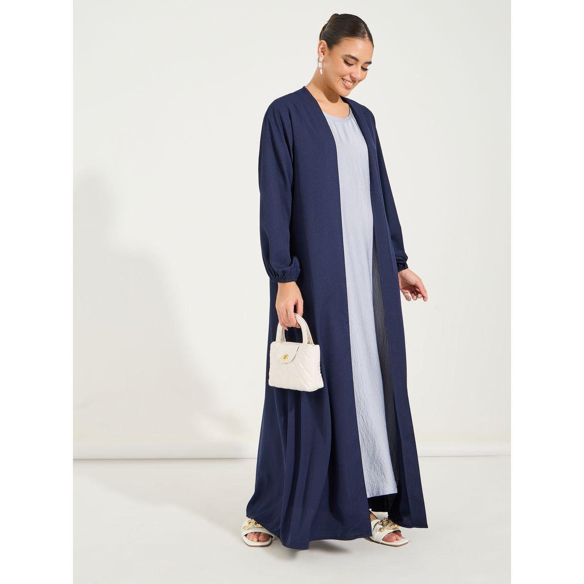 Styli Solid Cuffed Long Sleeve Abaya-women-arabicclothing-abayas-image-4