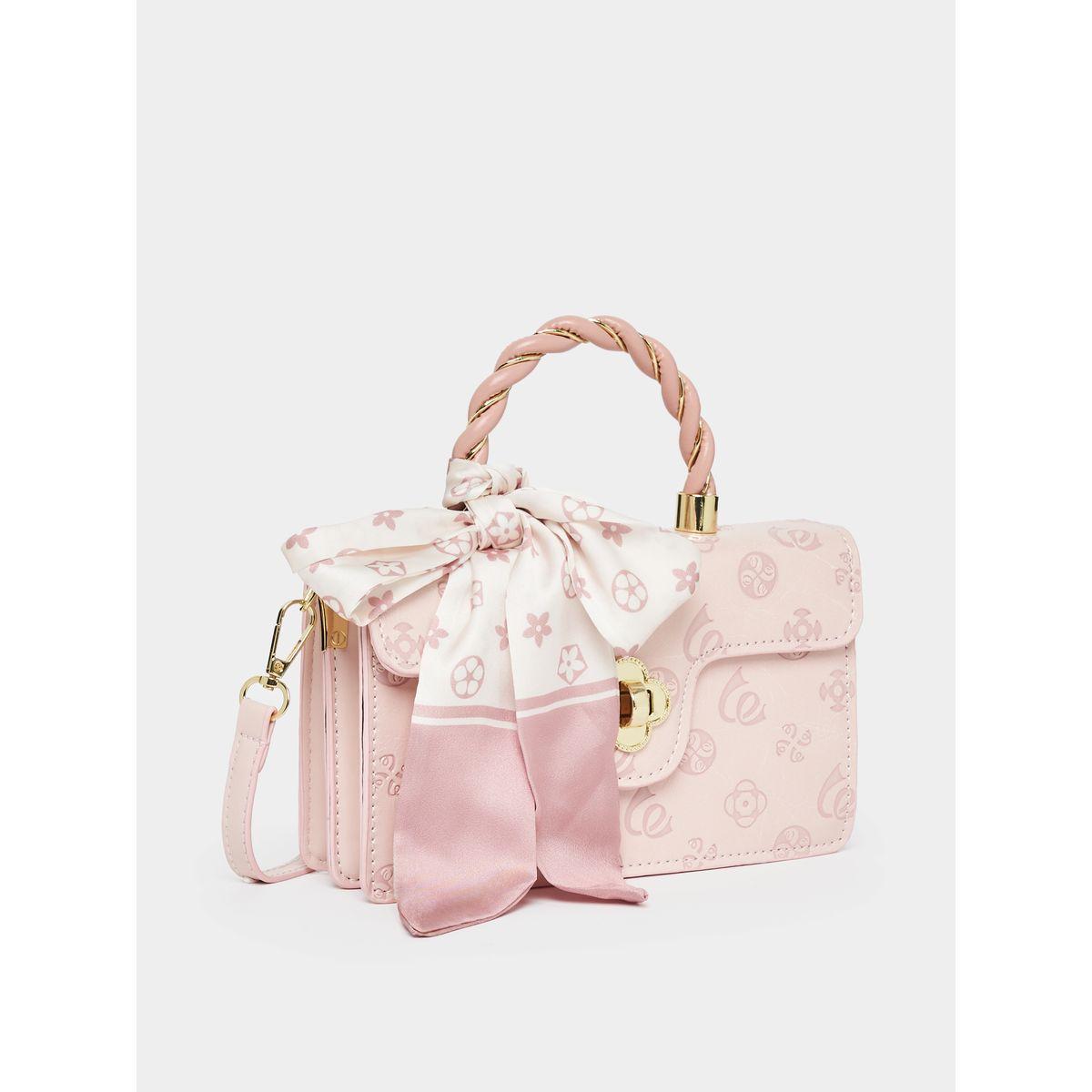 Styli Debossed Pattern Satchel Bag with Ribbon Detail-women-bagsandwallets-handbags-image-1