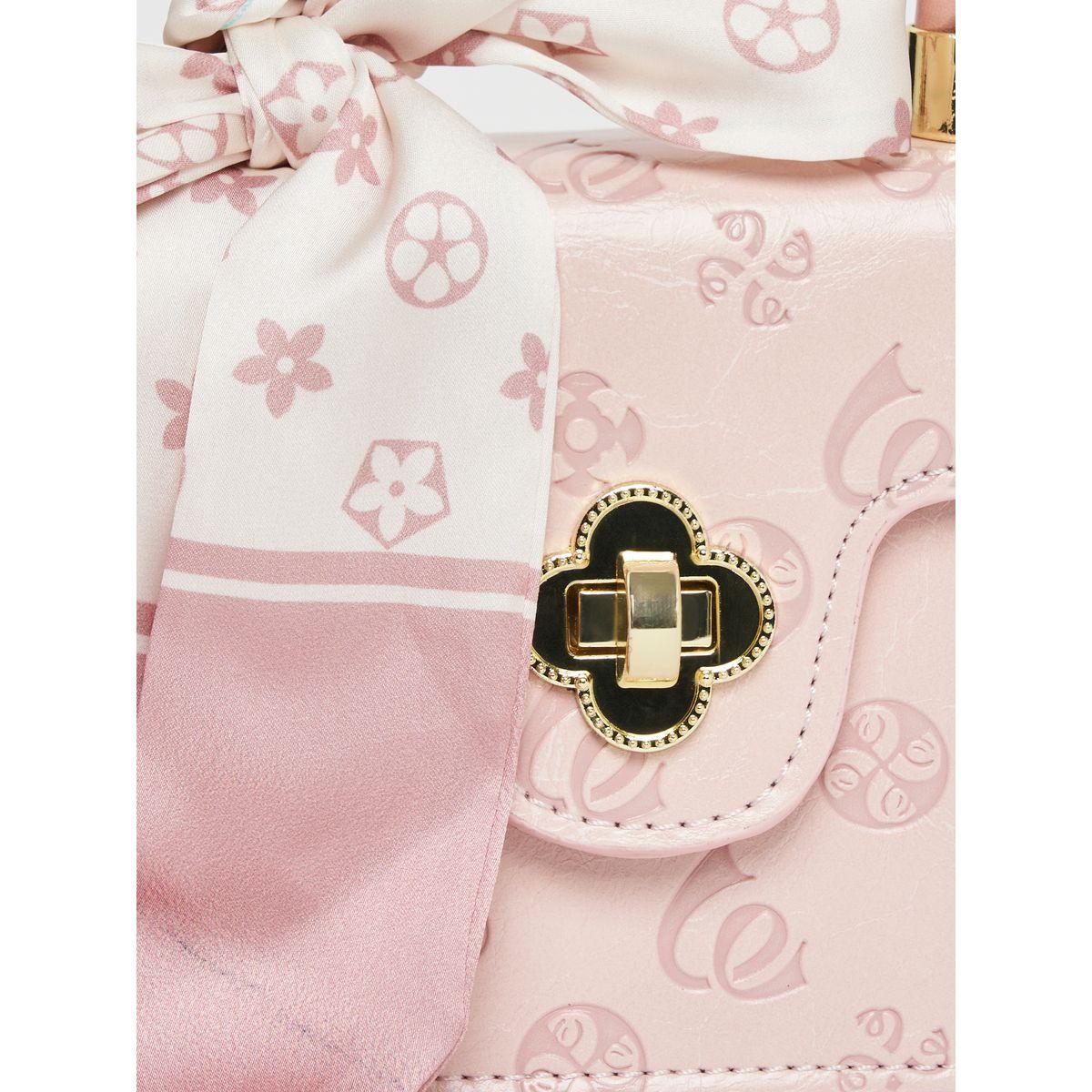 Styli Debossed Pattern Satchel Bag with Ribbon Detail-women-bagsandwallets-handbags-image-3