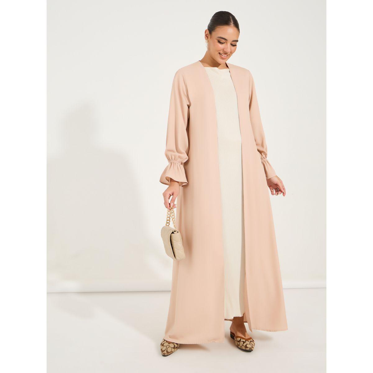 Styli Solid Frill Sleeves Abaya-women-arabicclothing-abayas-image-1