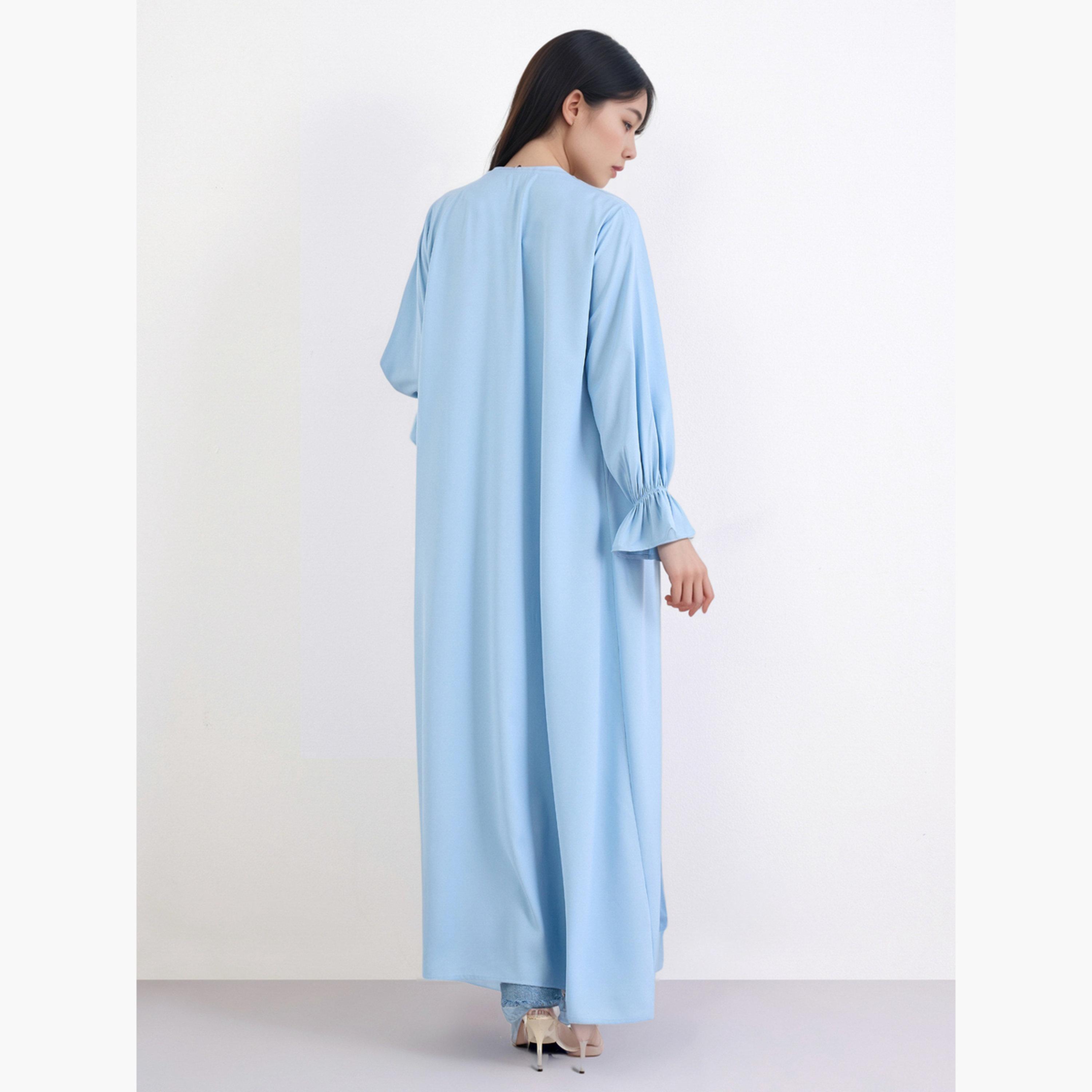 Amirah X Styli Solid Frill Sleeves Front Open Abaya-women-arabicclothing-abayas-image-4