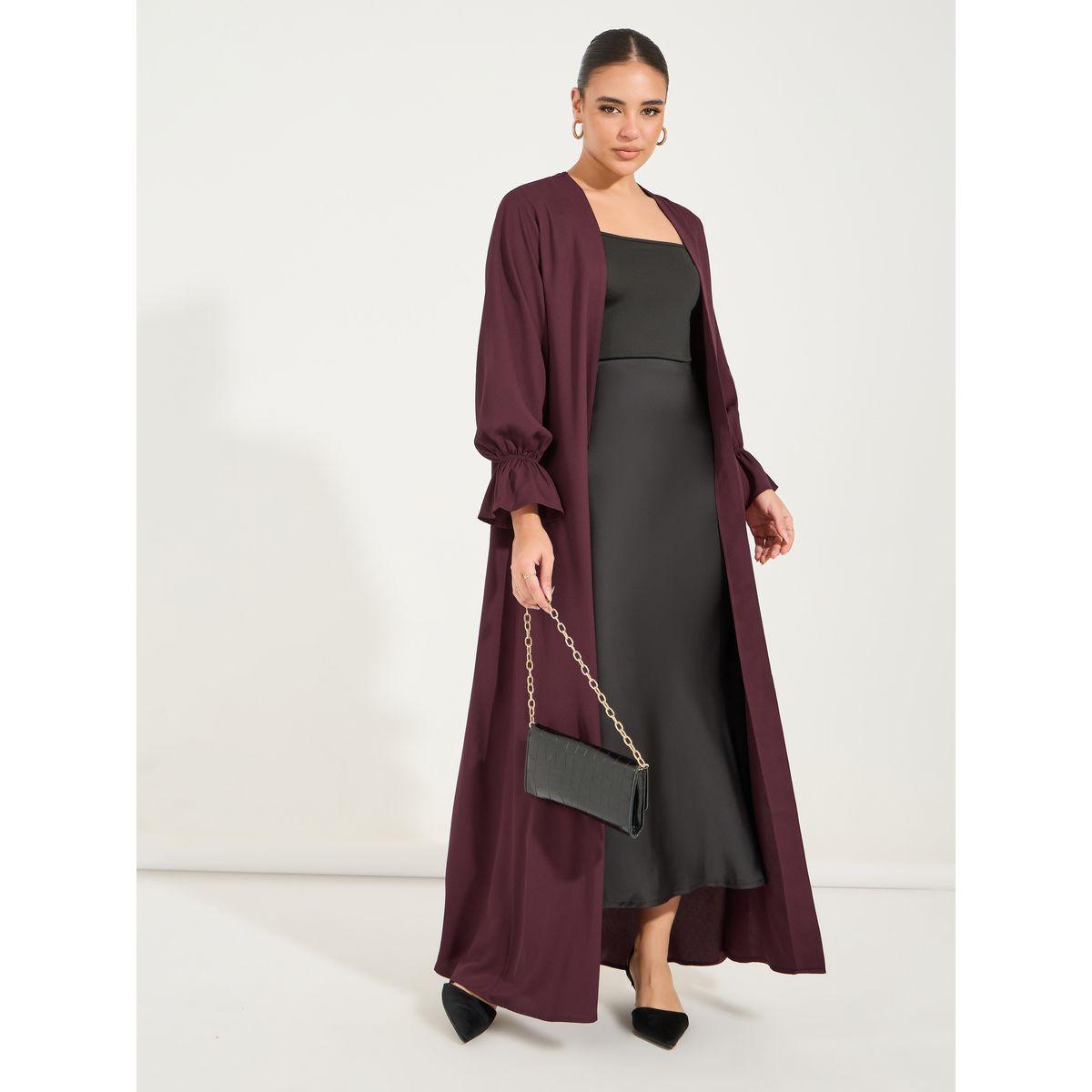 Styli Solid Frill Sleeves Abaya-women-arabicclothing-abayas-image-1