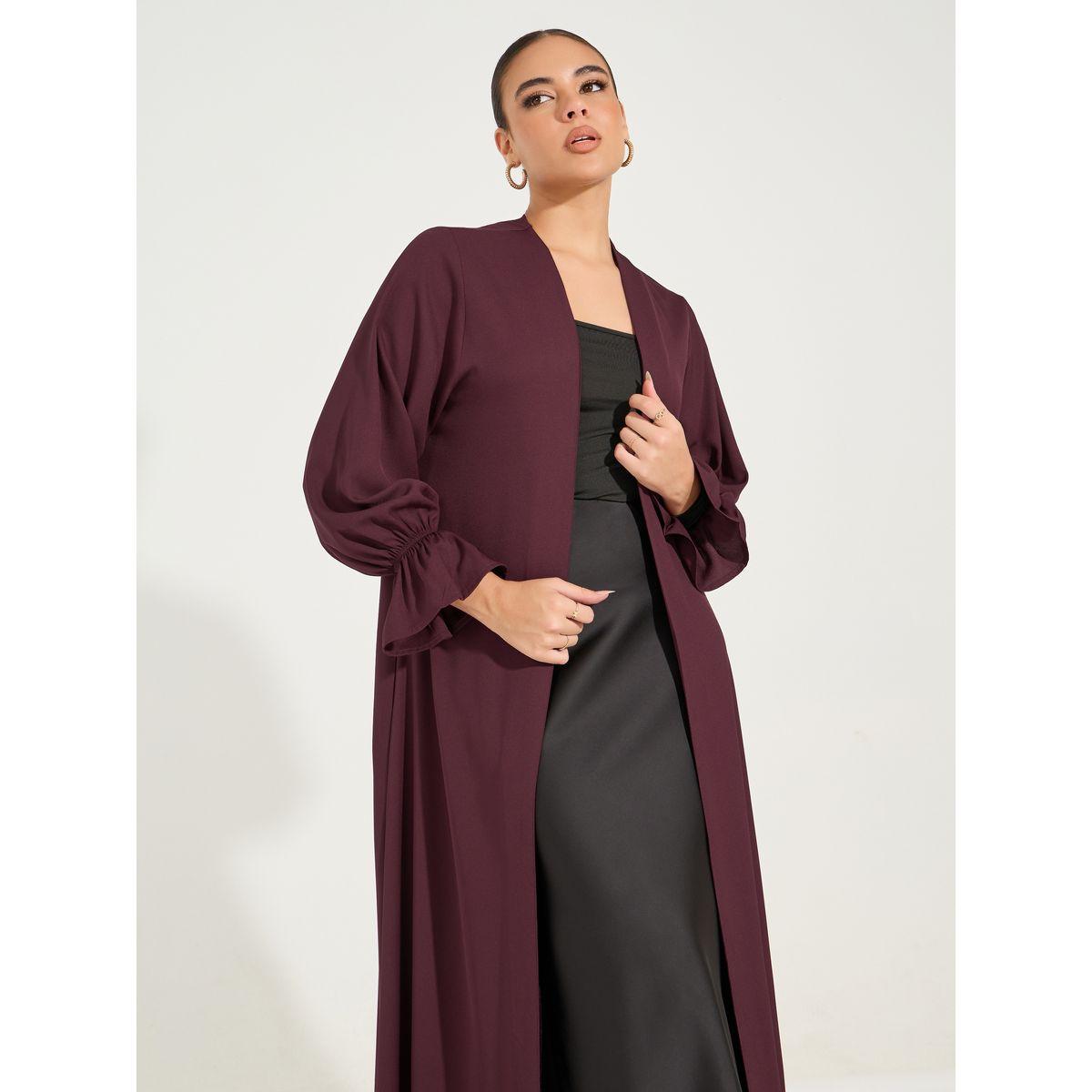 Styli Solid Frill Sleeves Abaya-women-arabicclothing-abayas-image-2