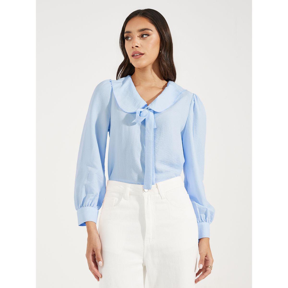 Styli Peter Pan Collar Blouse with Tie-Up-women-clothing-shirtsandblouses-blouses-image-1