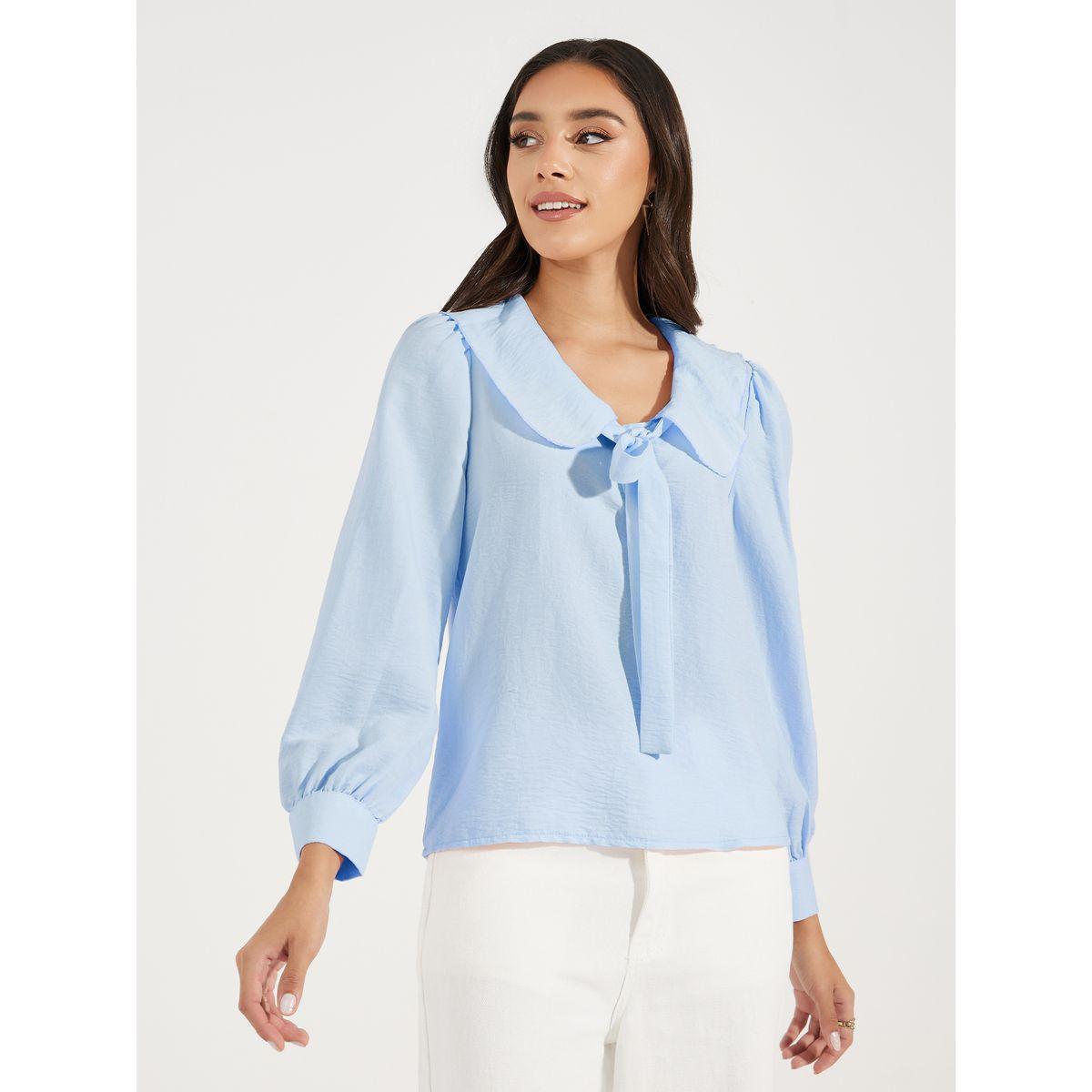 Styli Peter Pan Collar Blouse with Tie-Up-women-clothing-shirtsandblouses-blouses-image-2