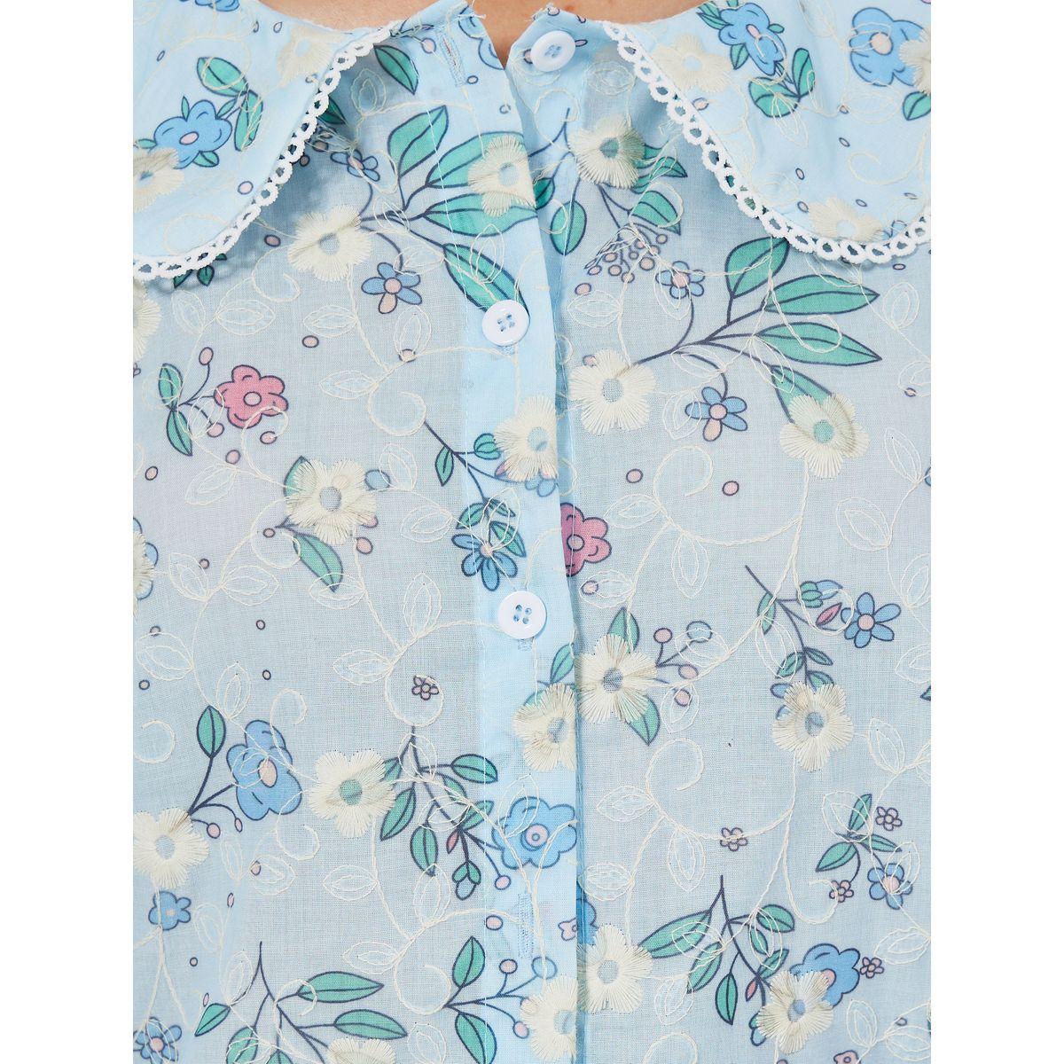 Styli Embroidery Detail Floral Print Blouse with Peter Pan Collar-women-clothing-shirtsandblouses-blouses-image-3