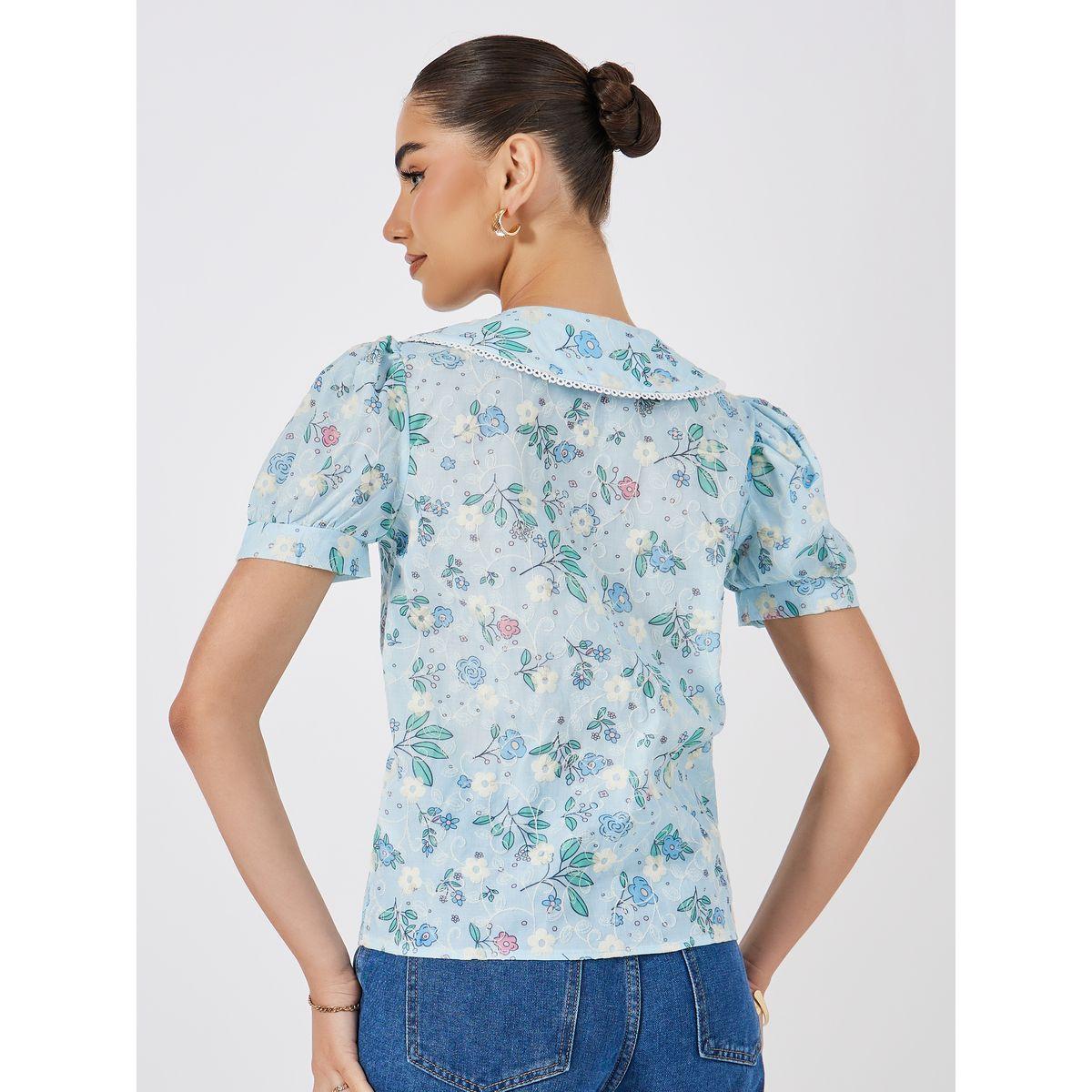 Styli Embroidery Detail Floral Print Blouse with Peter Pan Collar-women-clothing-shirtsandblouses-blouses-image-4