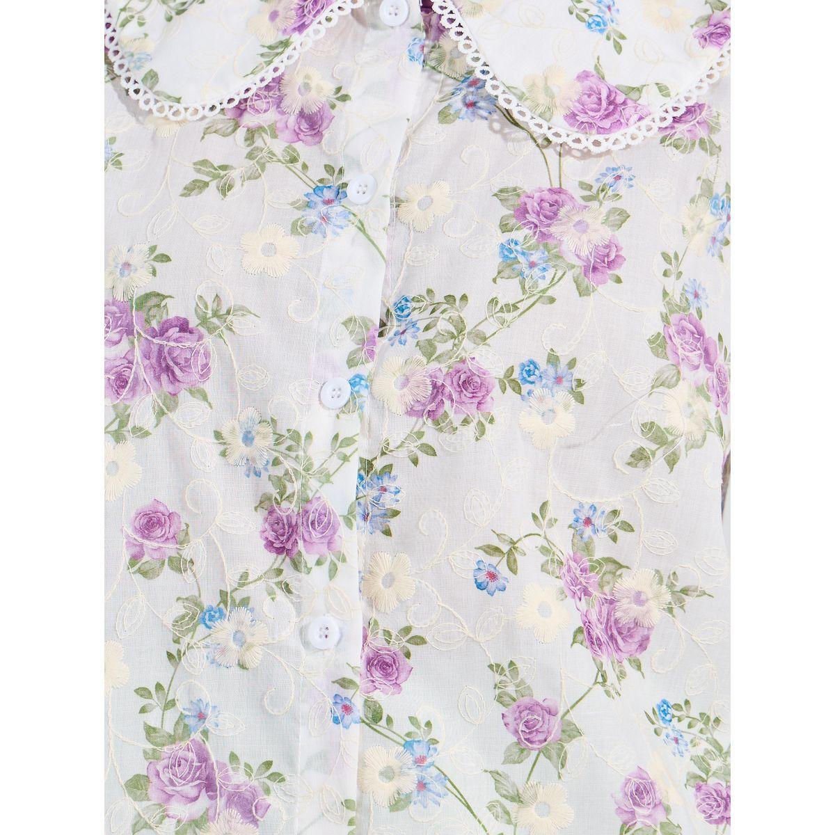 Styli Embroidery Detail Floral Print Blouse with Peter Pan Collar-women-clothing-shirtsandblouses-blouses-image-4