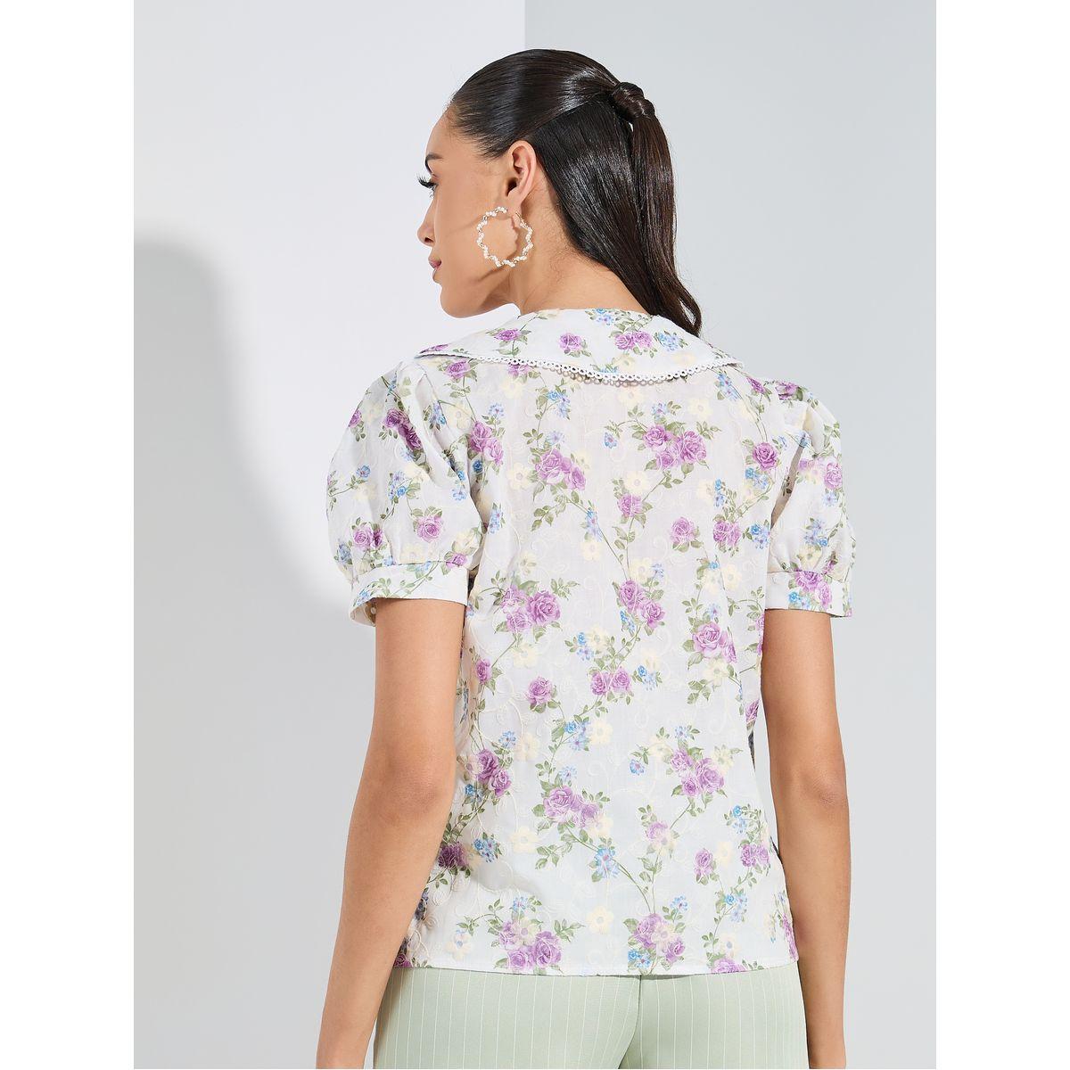 Styli Embroidery Detail Floral Print Blouse with Peter Pan Collar-women-clothing-shirtsandblouses-blouses-image-5