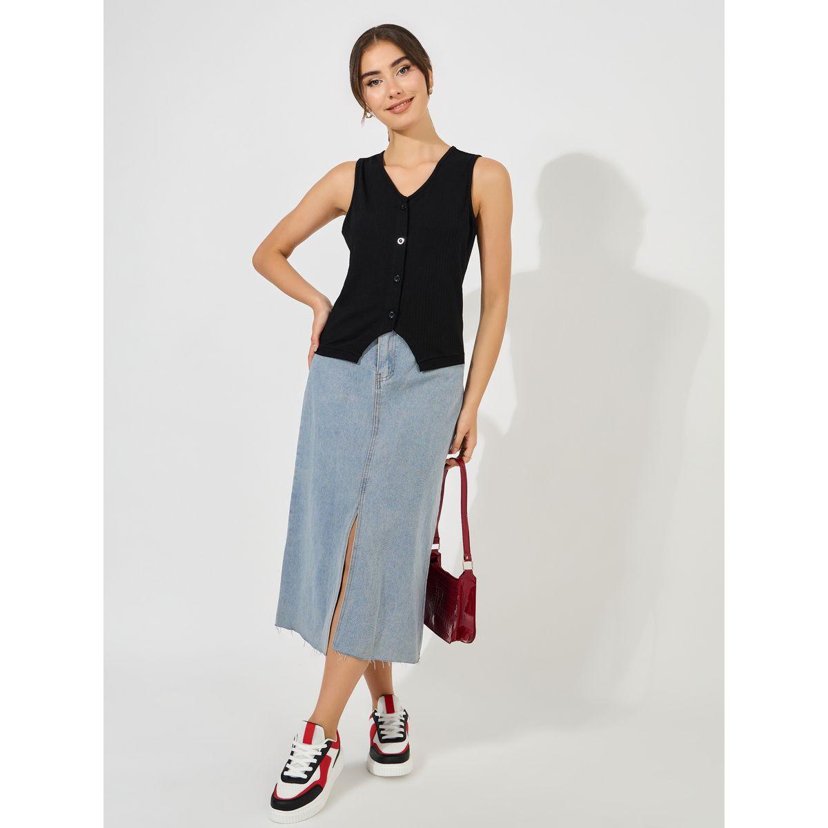 Styli Knitted Rib Waistcoat with Buttons-women-clothing-shirtsandblouses-blouses-image-1