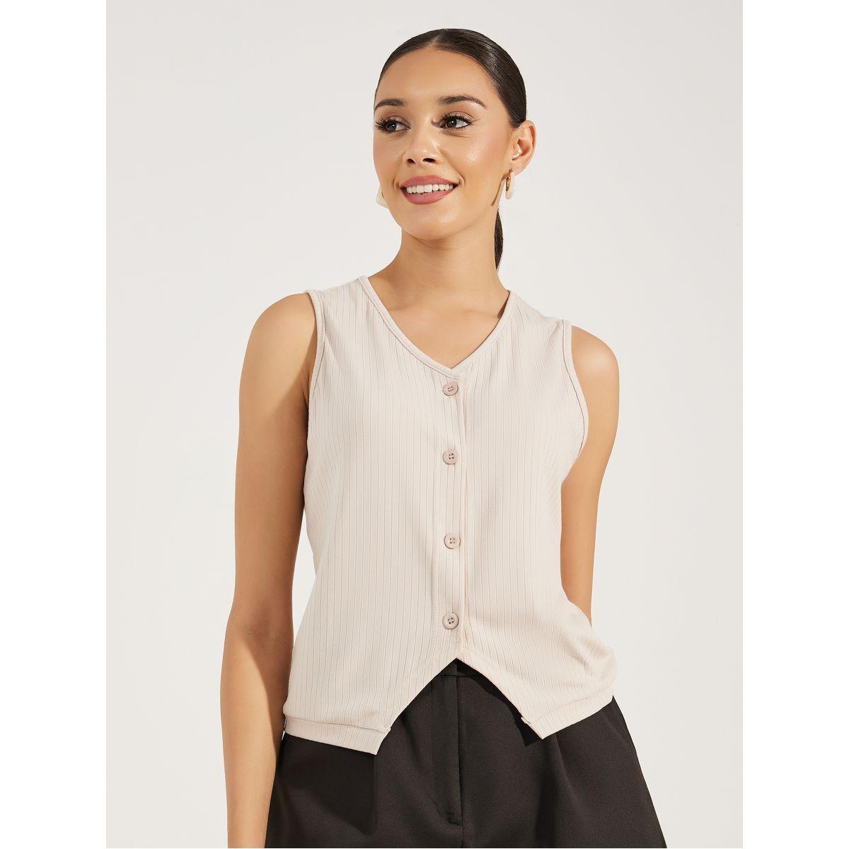 Styli Knitted Rib Waistcoat with Buttons-women-clothing-shirtsandblouses-blouses-image-1
