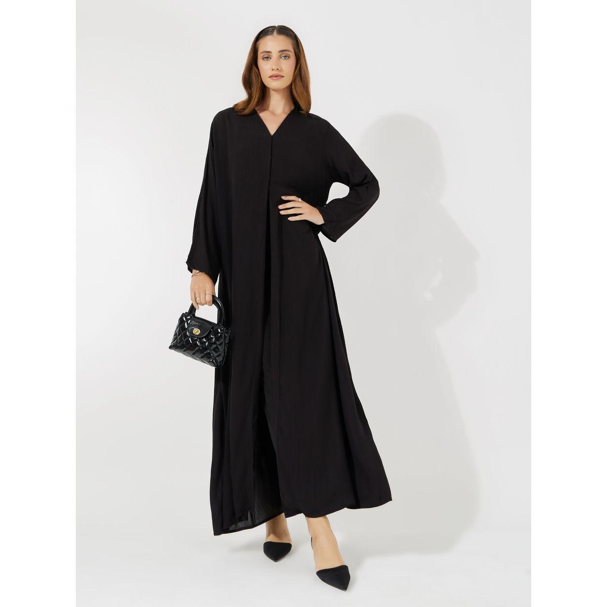 Styli Crinkle Textured V Neck Abaya-women-arabicclothing-abayas-image-4