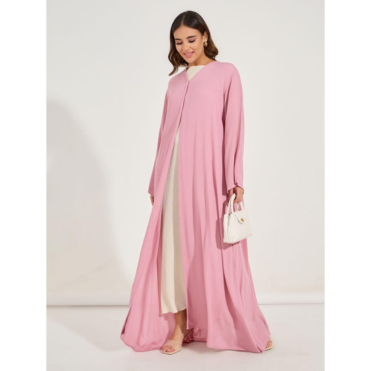 Styli Crinkle Textured Abaya with Front Button-women-arabicclothing-abayas-image-1