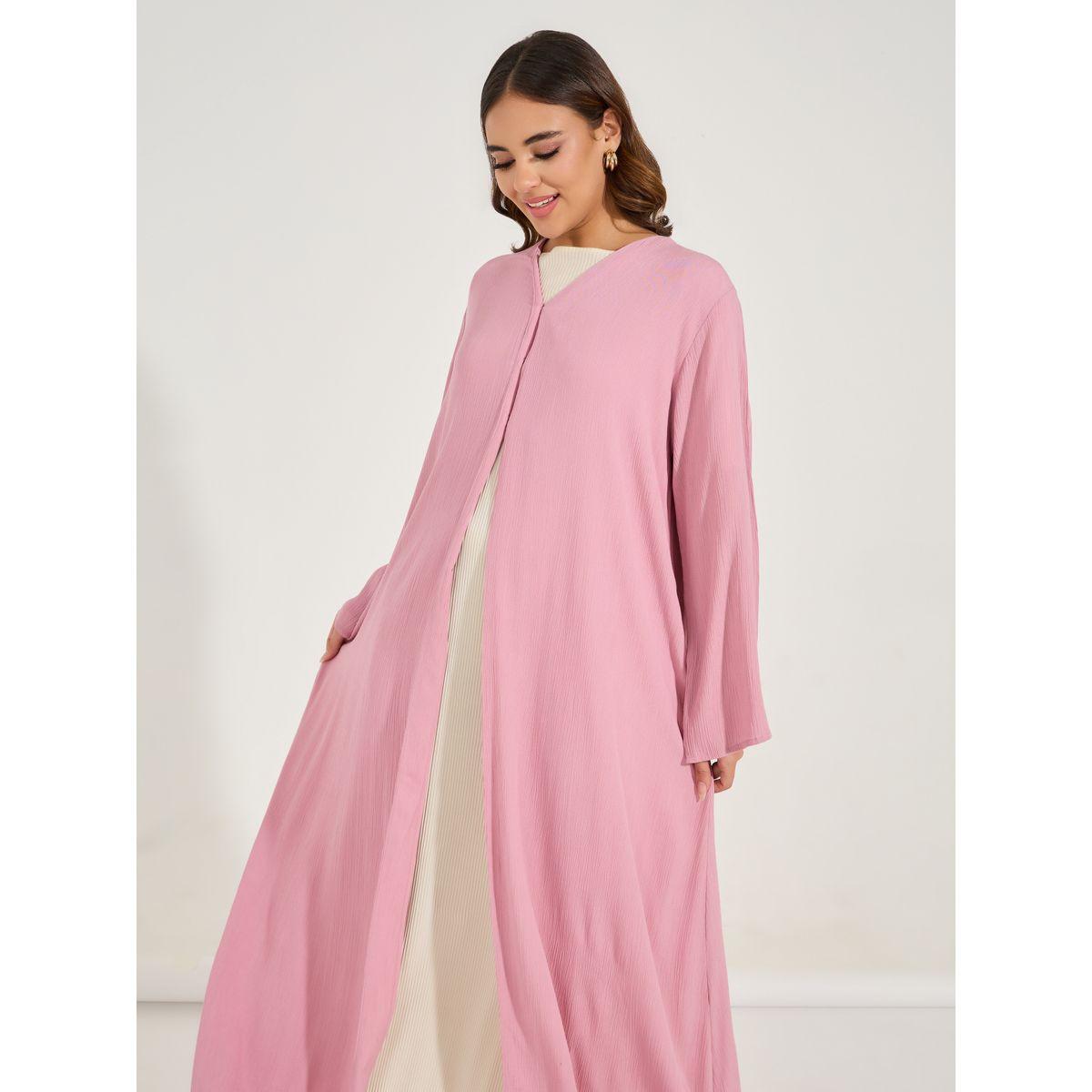 Styli Crinkle Textured Abaya with Front Button-women-arabicclothing-abayas-image-2