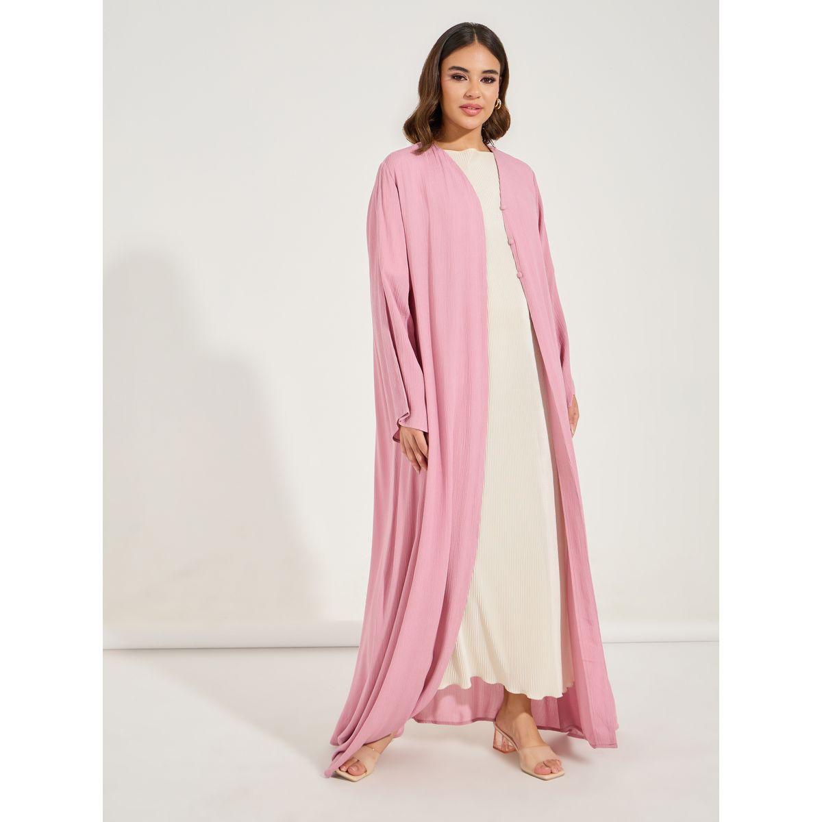 Styli Crinkle Textured Abaya with Front Button-women-arabicclothing-abayas-image-4
