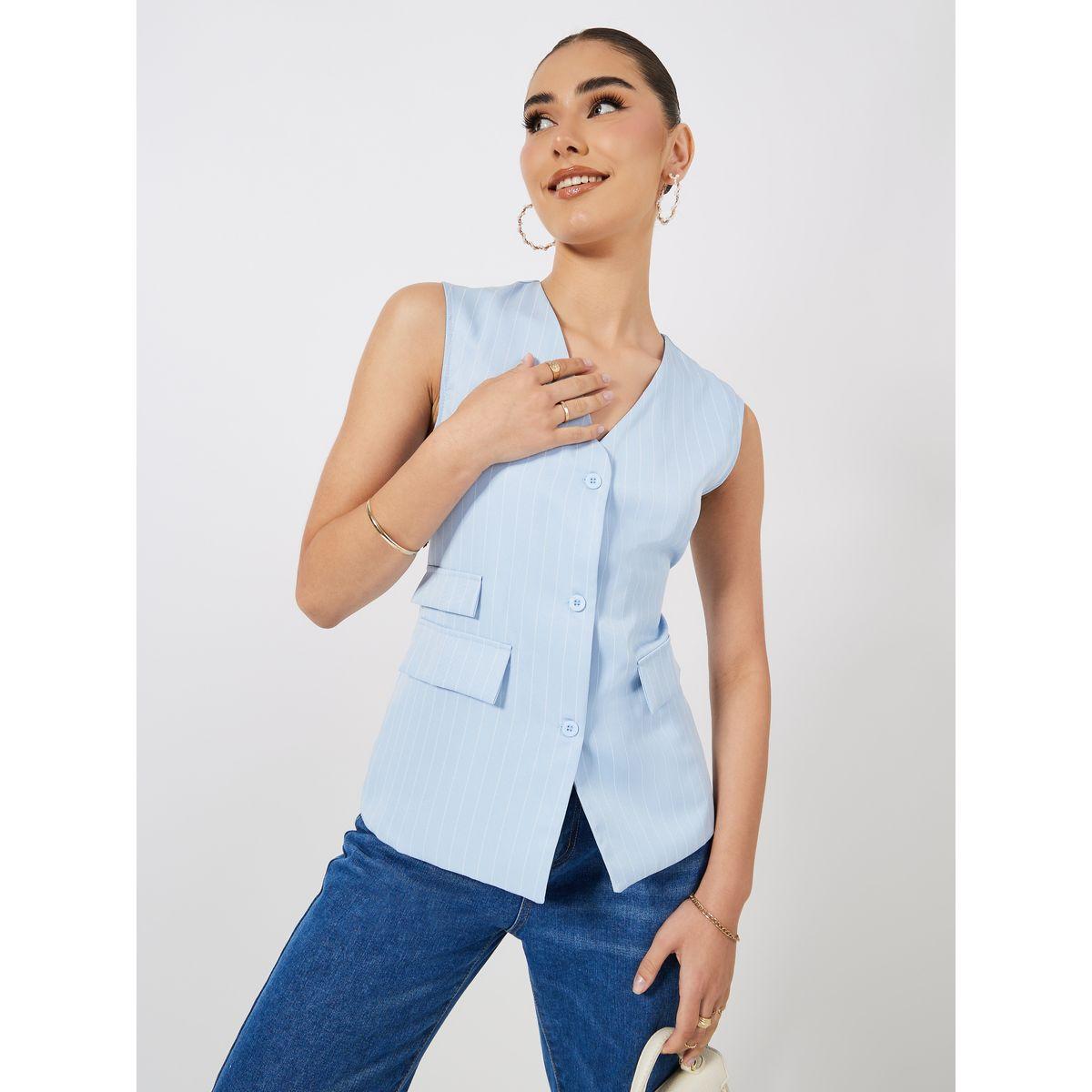 Styli Pinstriped Waistcoat with Flap Detail-women-clothing-shirtsandblouses-blouses-image-1