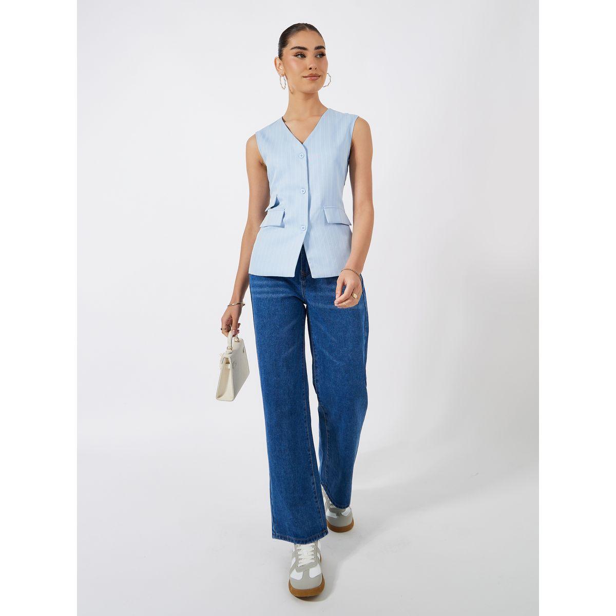 Styli Pinstriped Waistcoat with Flap Detail-women-clothing-shirtsandblouses-blouses-image-2