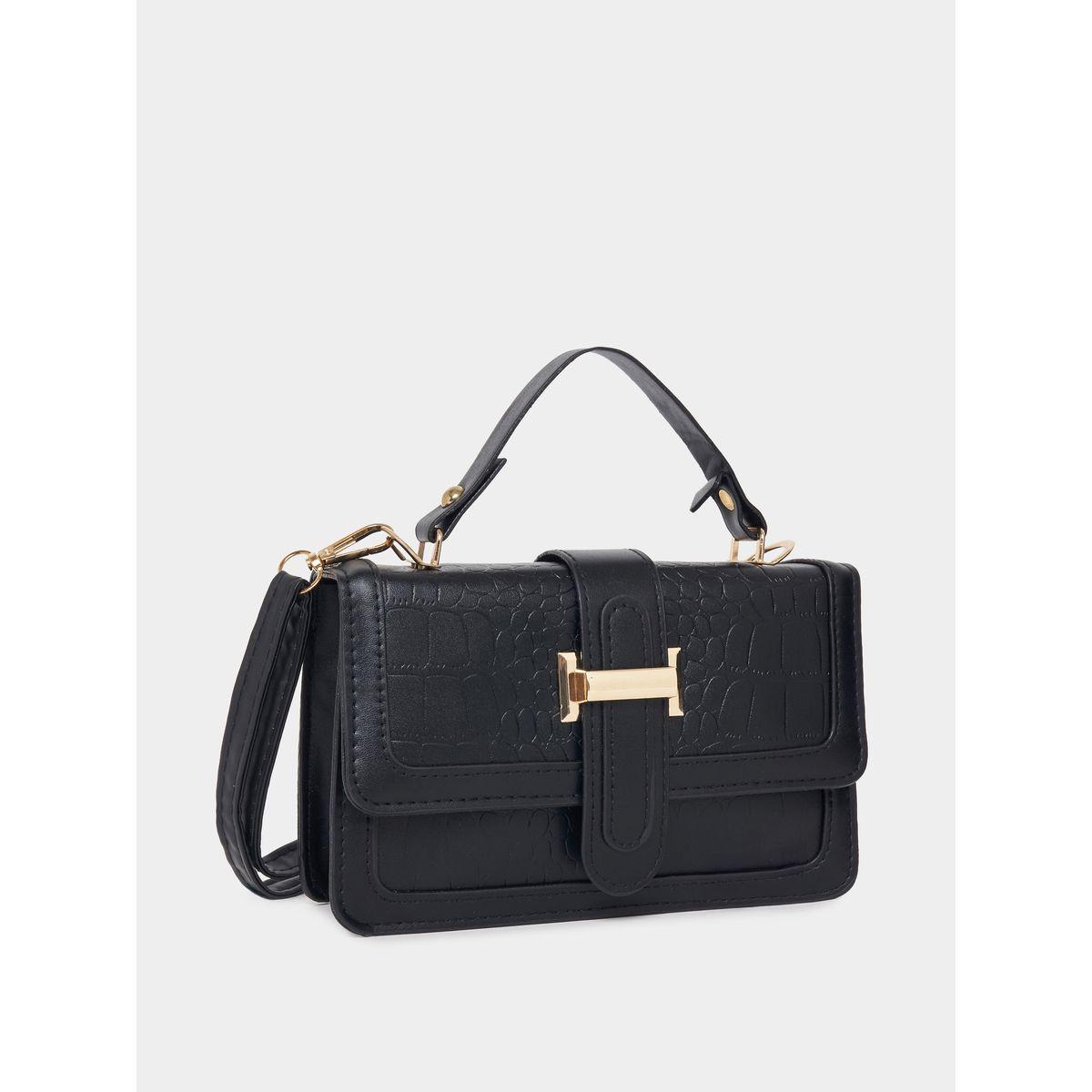 Styli Metal Flap Accent Textured Handbag-women-bagsandwallets-handbags-image-1