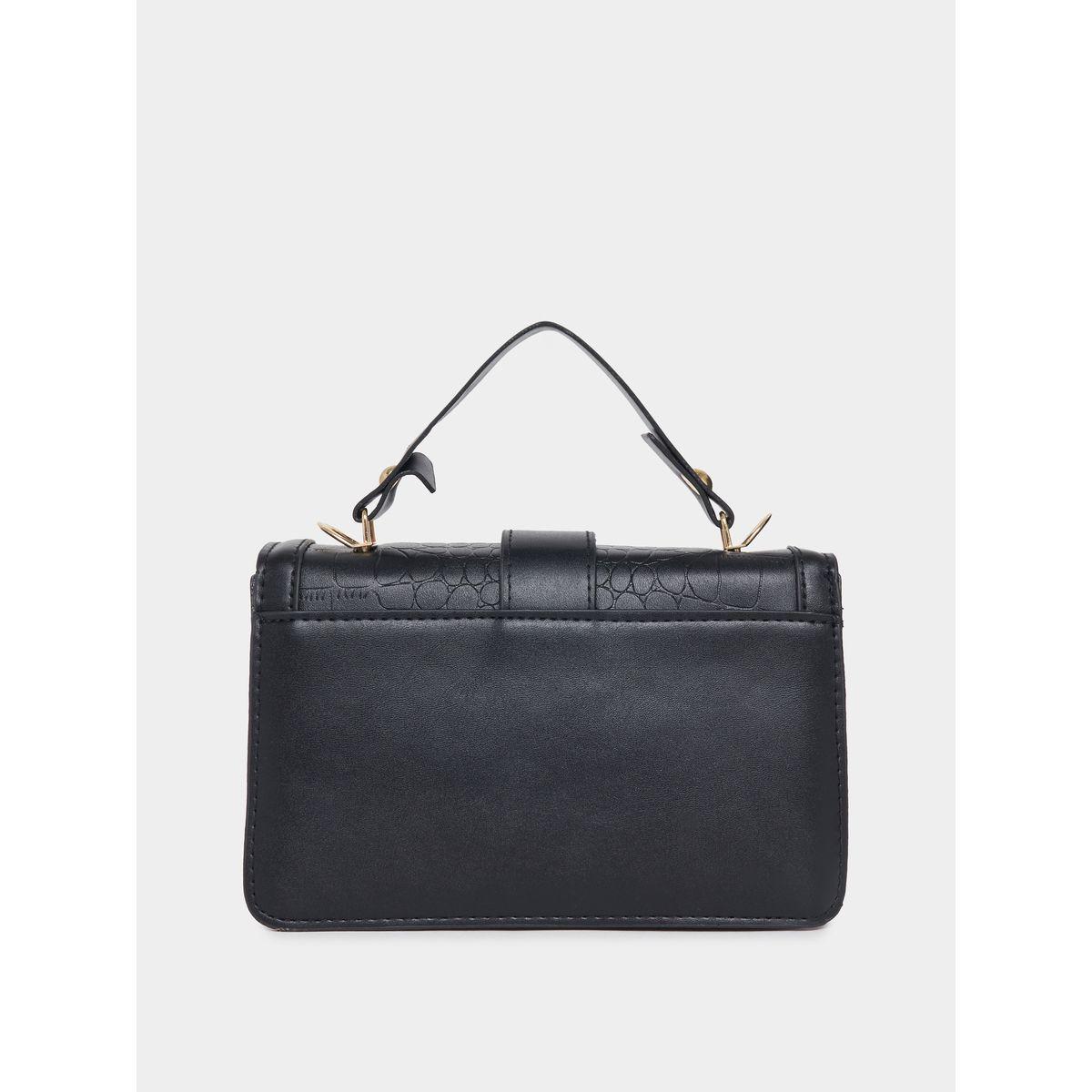 Styli Metal Flap Accent Textured Handbag-women-bagsandwallets-handbags-image-2