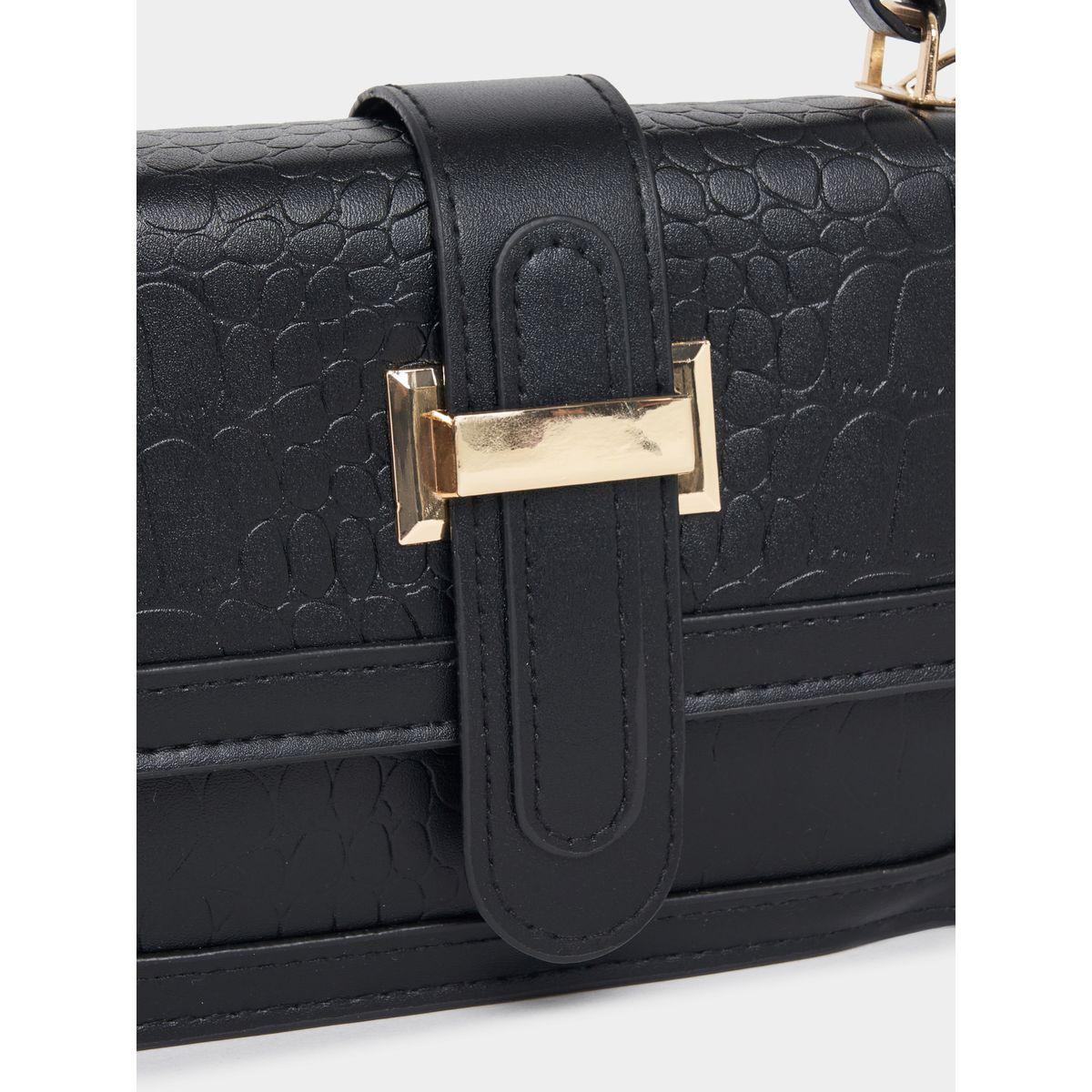 Styli Metal Flap Accent Textured Handbag-women-bagsandwallets-handbags-image-4