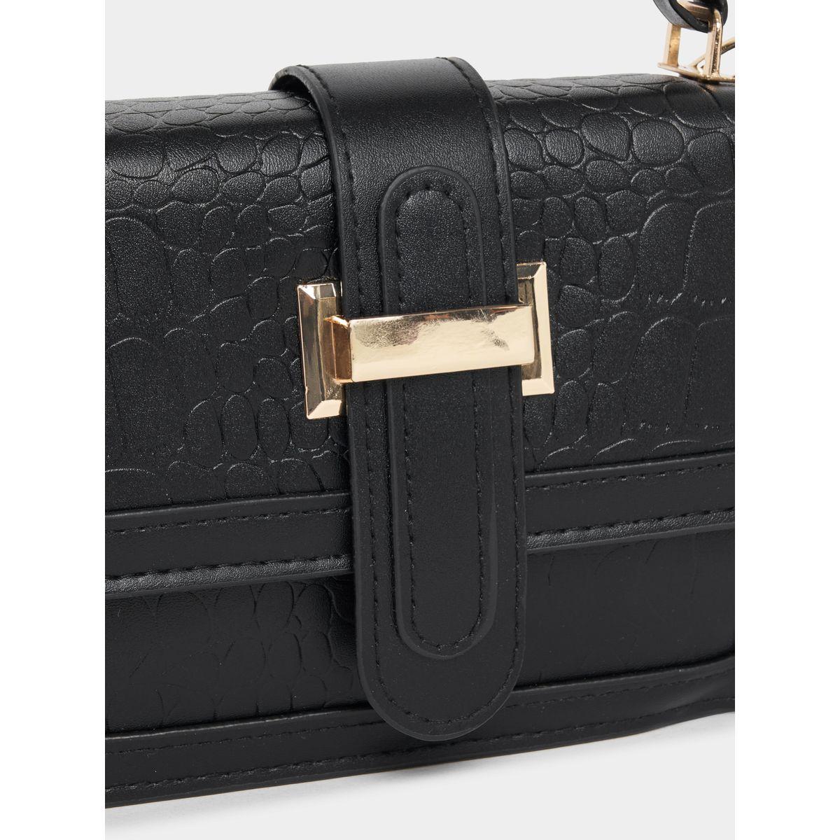 Styli Metal Flap Accent Textured Handbag-women-bagsandwallets-handbags-image-6
