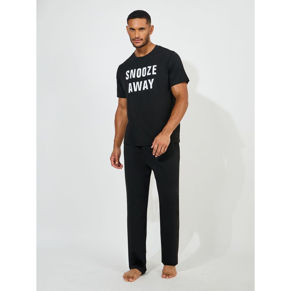 Styli Unwind Slogan Print T-Shirt & Straight Pyjama Set-men-clothing-nightwear-sets-image-1