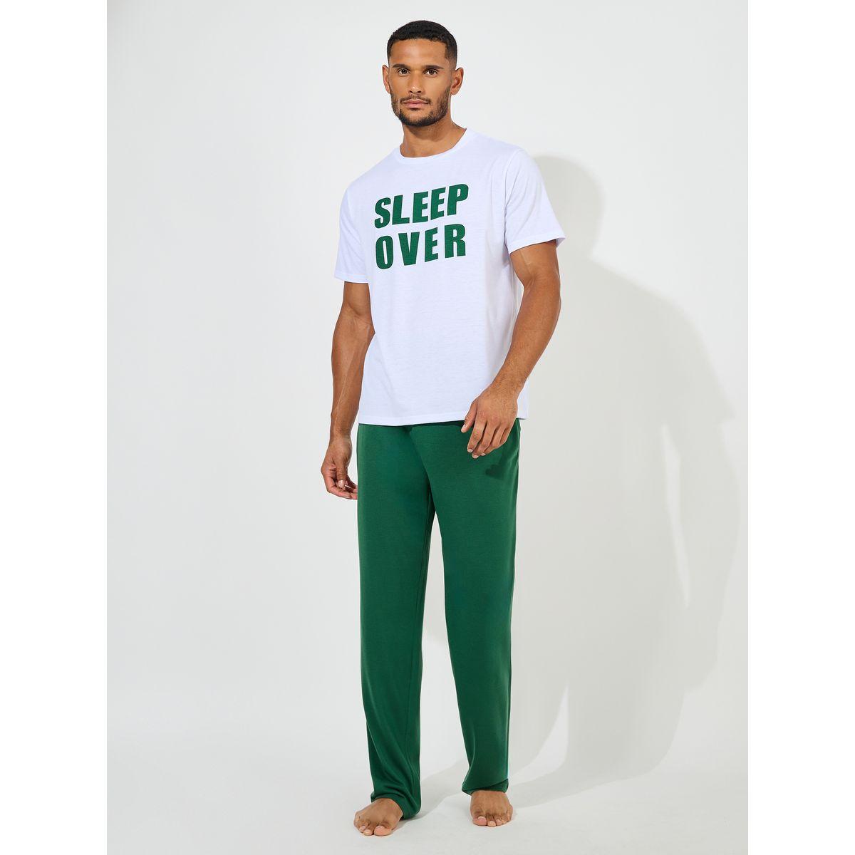 Styli Unwind Slogan Print T-Shirt & Straight Pyjama Set-men-clothing-nightwear-sets-image-1