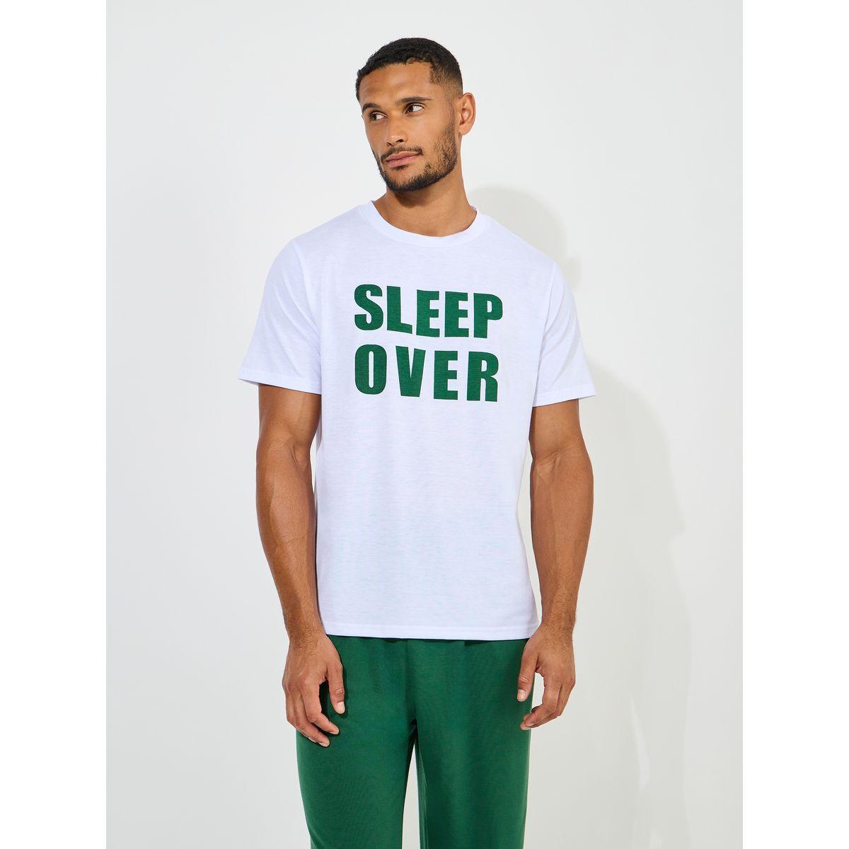 Styli Unwind Slogan Print T-Shirt & Straight Pyjama Set-men-clothing-nightwear-sets-image-2