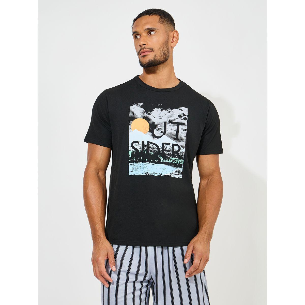 Styli Unwind Graphic Print T-Shirt & Striped Shorts Set-men-clothing-nightwear-sets-image-2