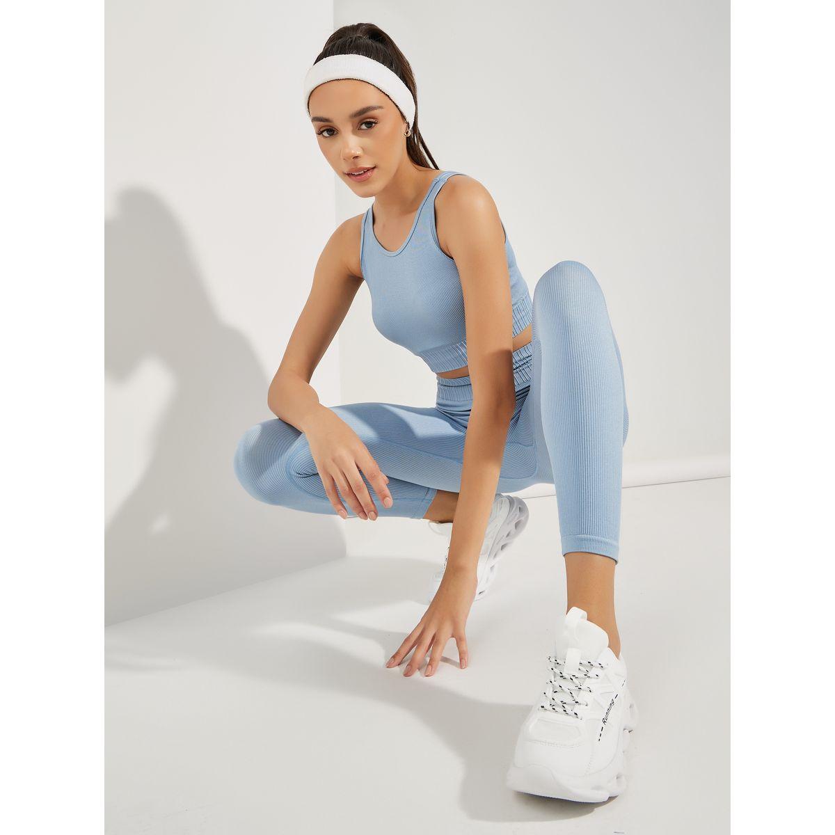Styli Active Round Neck Rib Sports Bra & Leggings Set-sports-women-clothing-trackpantsandtracksuits-image-1