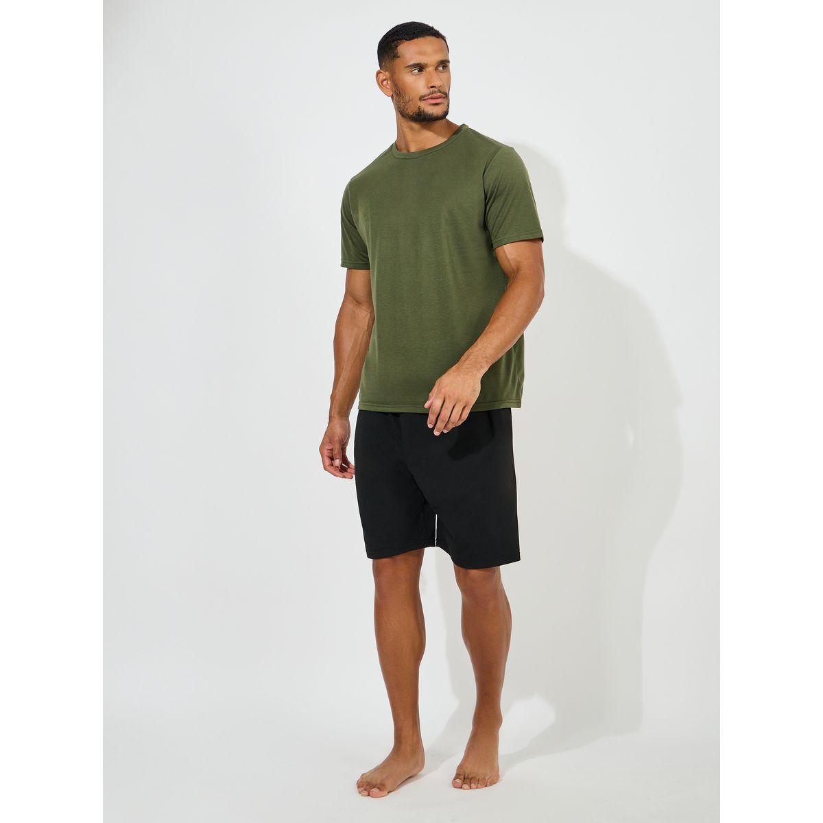 Styli Unwind Back Slogan Print T-Shirt & Solid Shorts Set-men-clothing-nightwear-sets-image-2