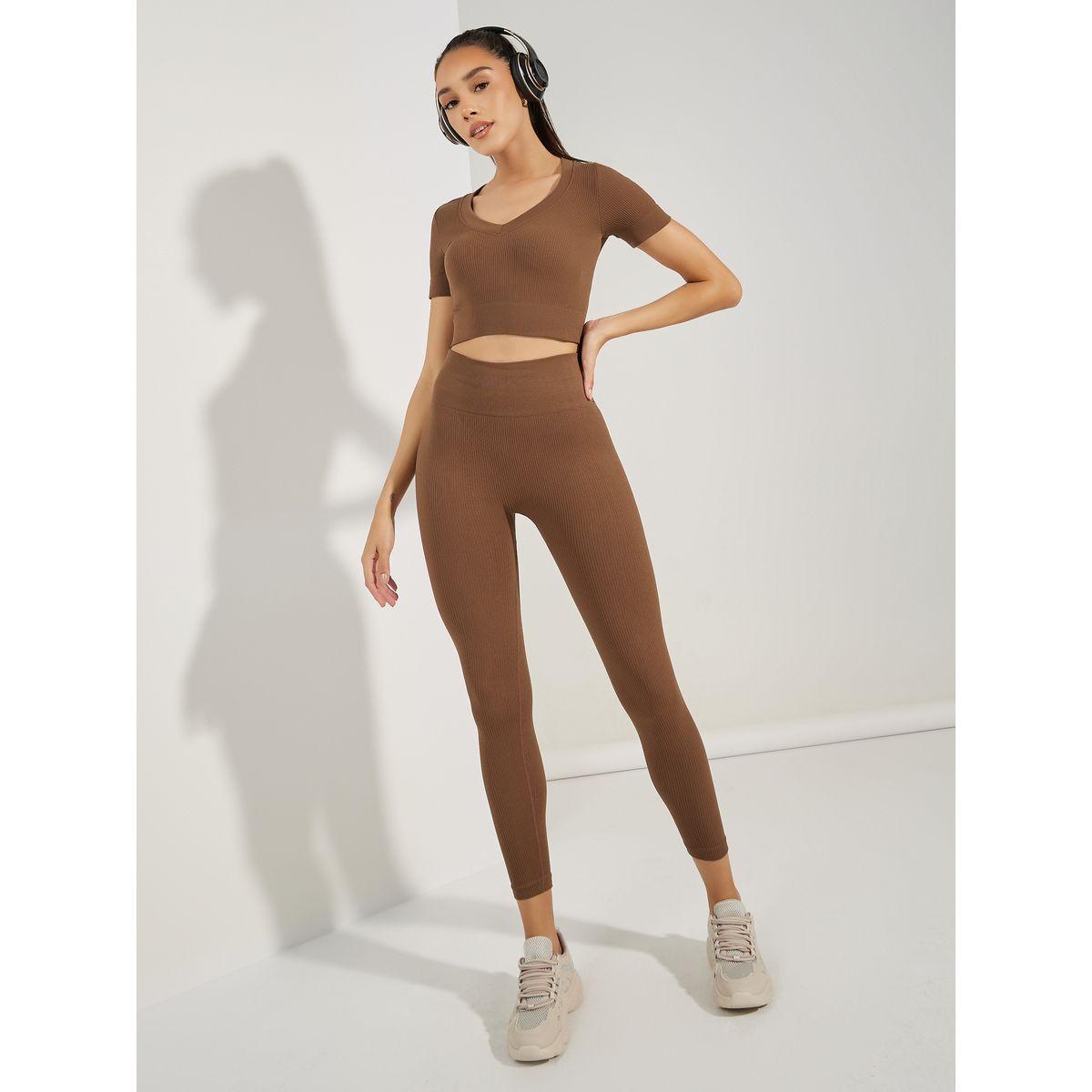 Styli Active Ribbed V Neck Crop Top & Leggings Set-sports-women-clothing-trackpantsandtracksuits-image-1